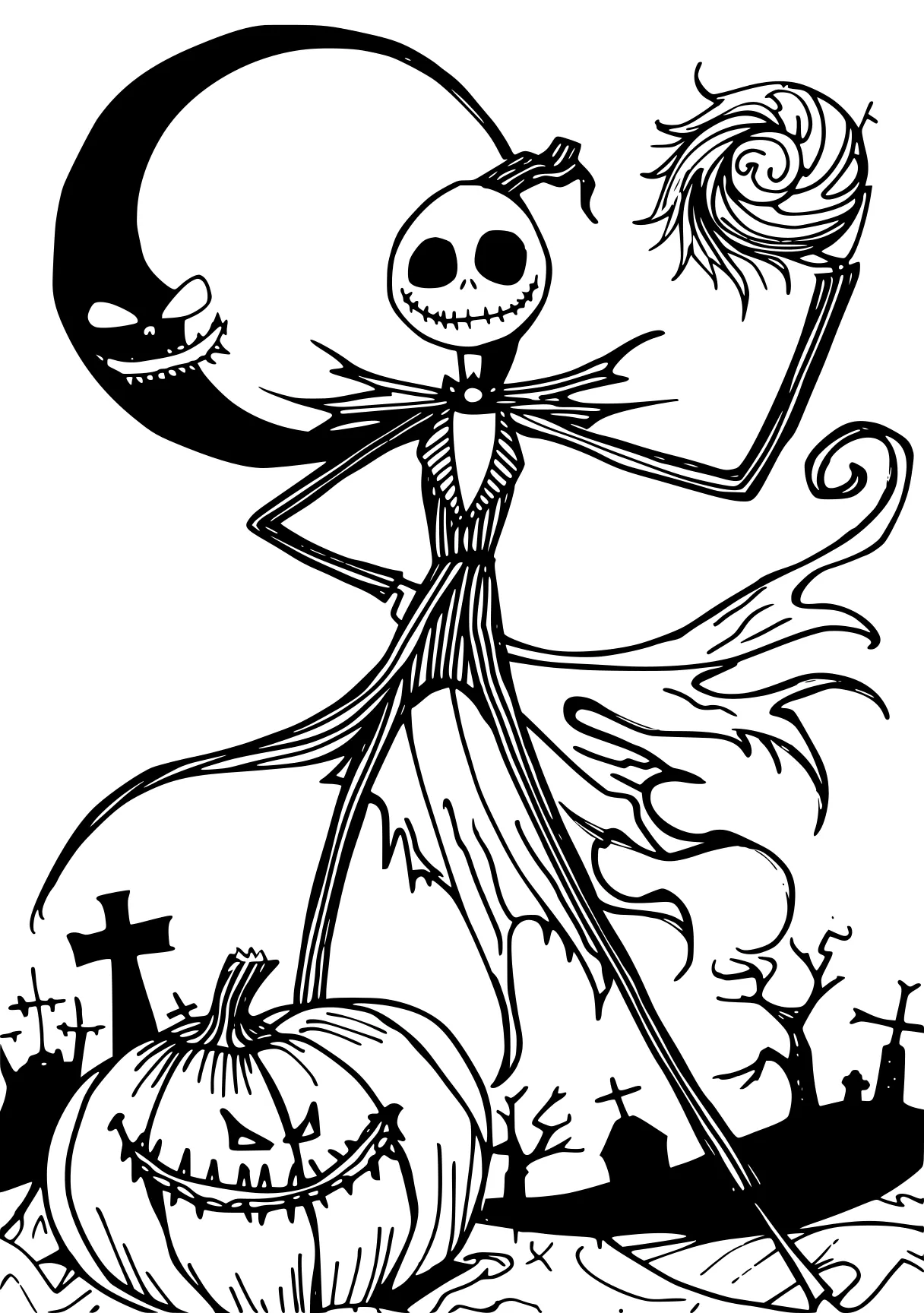 nightmare before christmas coloring page skellington, muertos, scarecrow, vampirina, halloween, free downloads