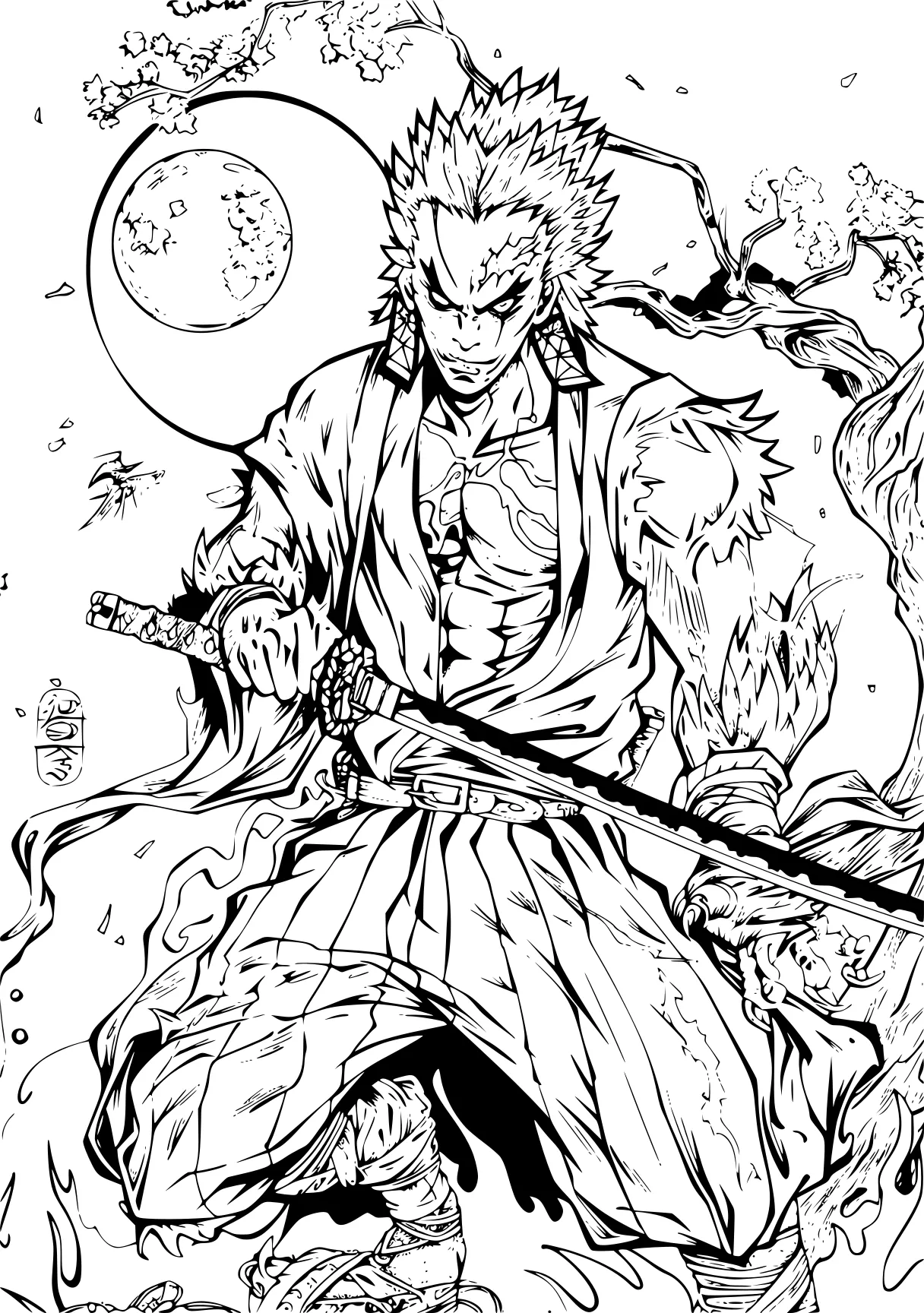 demon slayer coloring page tanjiro, werewolf, shin, kaido, naruto, free downloads