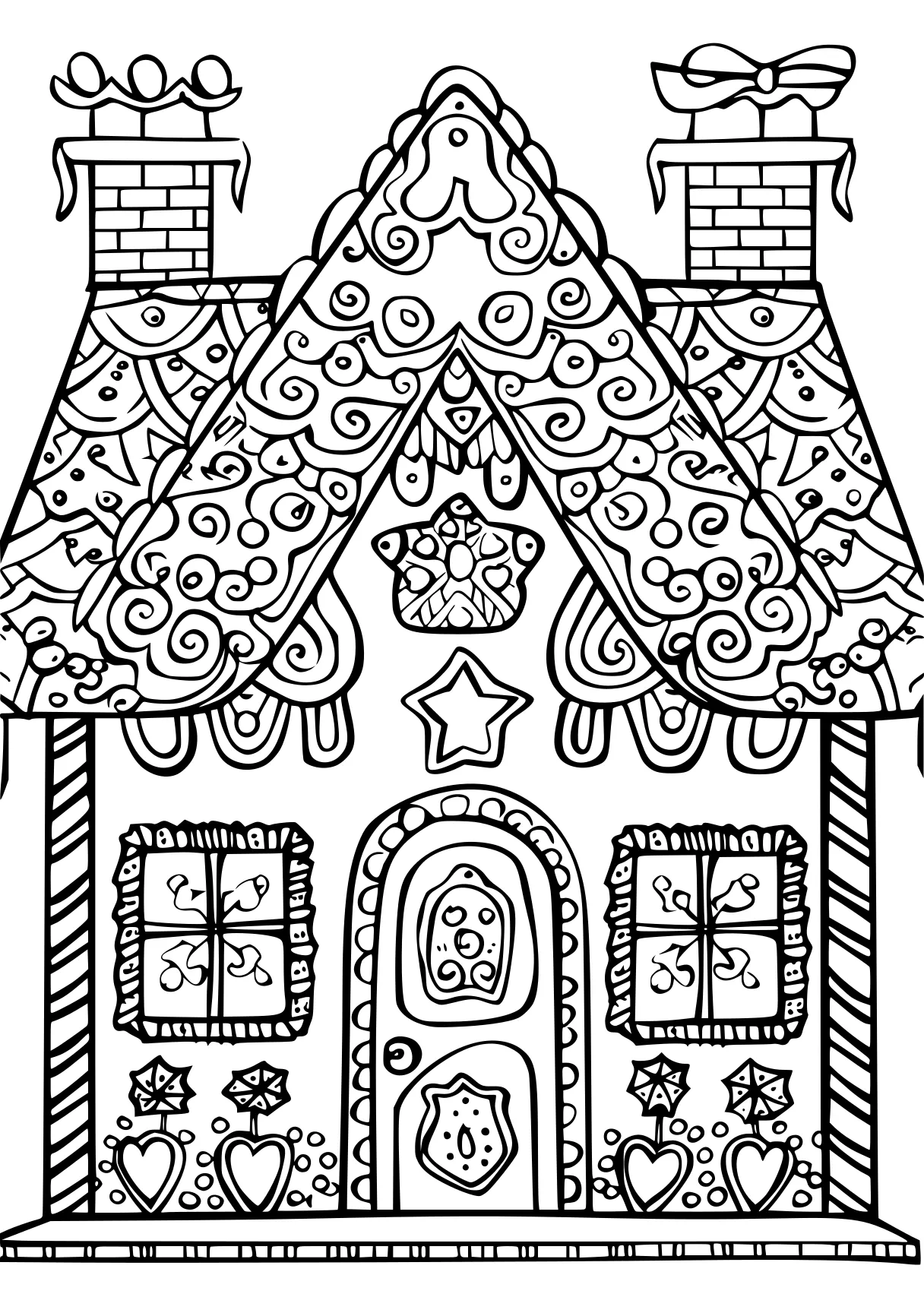 gingerbread house coloring page, ornament, zentangle, design, free downloads