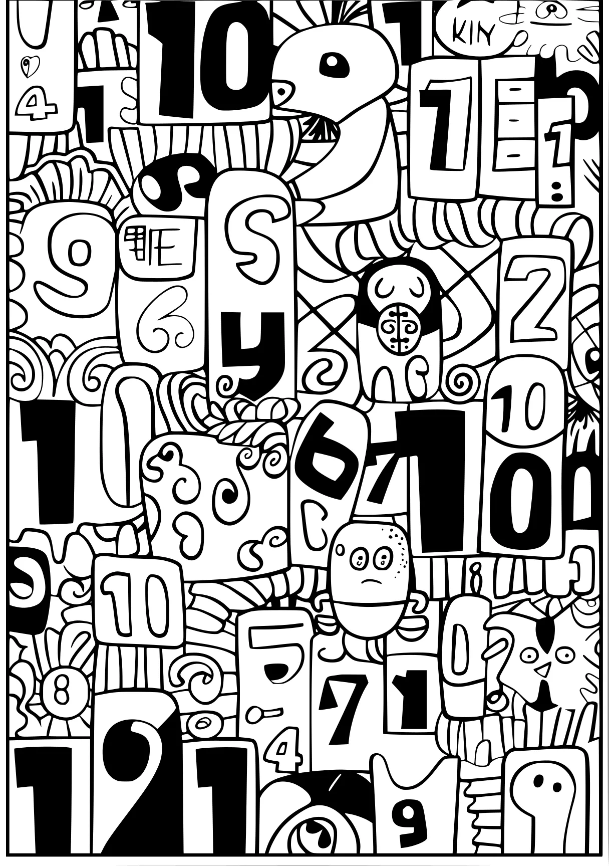 number coloring pages, zentangle, letters, illustrator, free page downloads