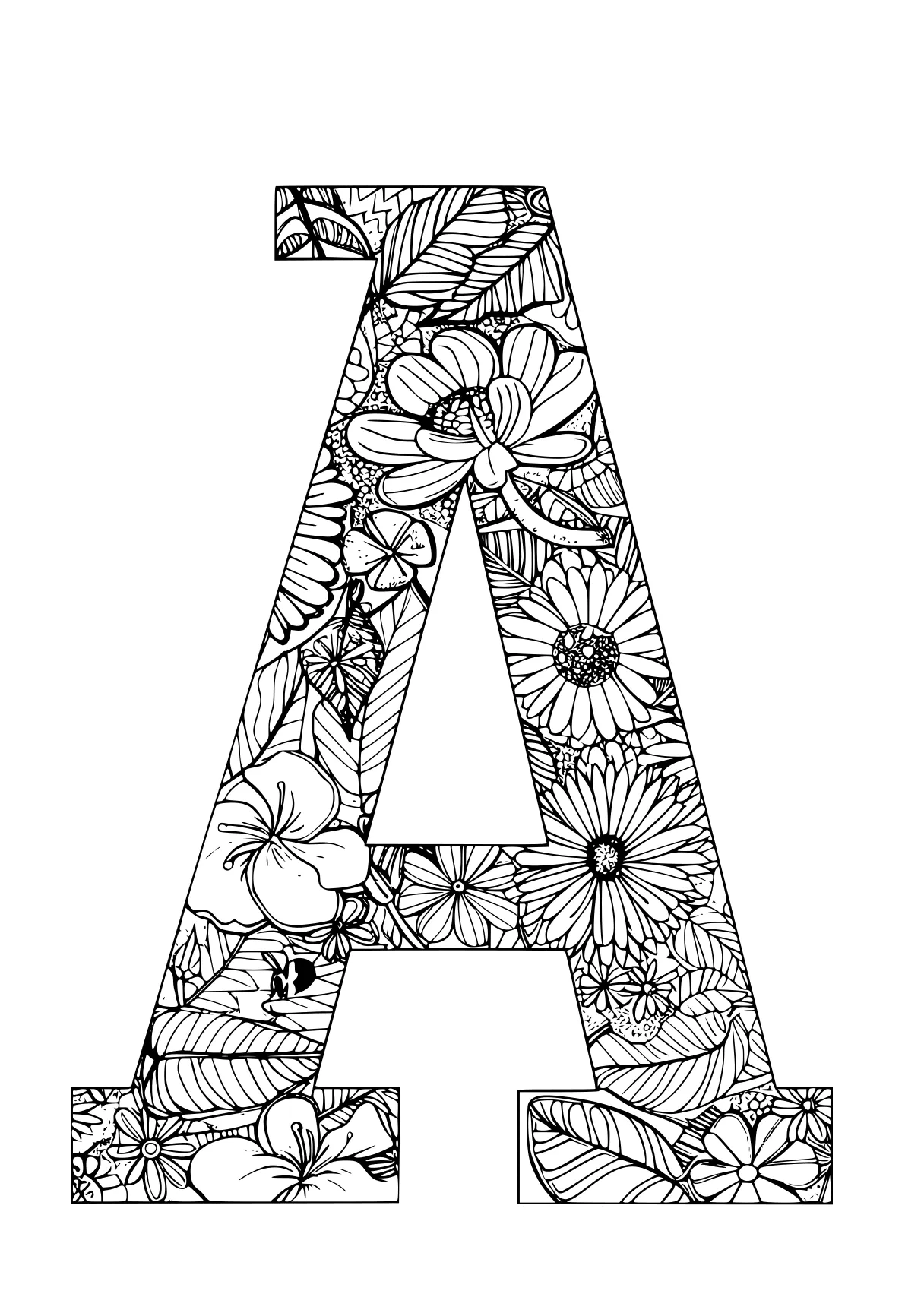 letter a coloring sheet a4, floral, an, alphabet, a, free page downloads