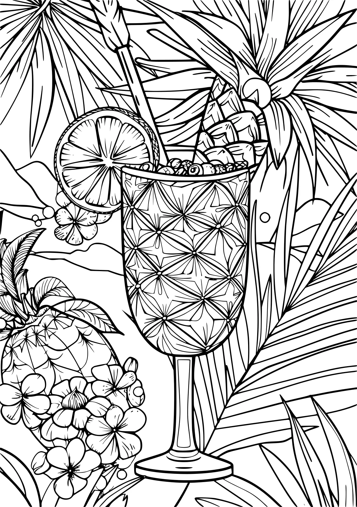 summer coloring sheet, zentangle, fruits, pineapple, free page downloads