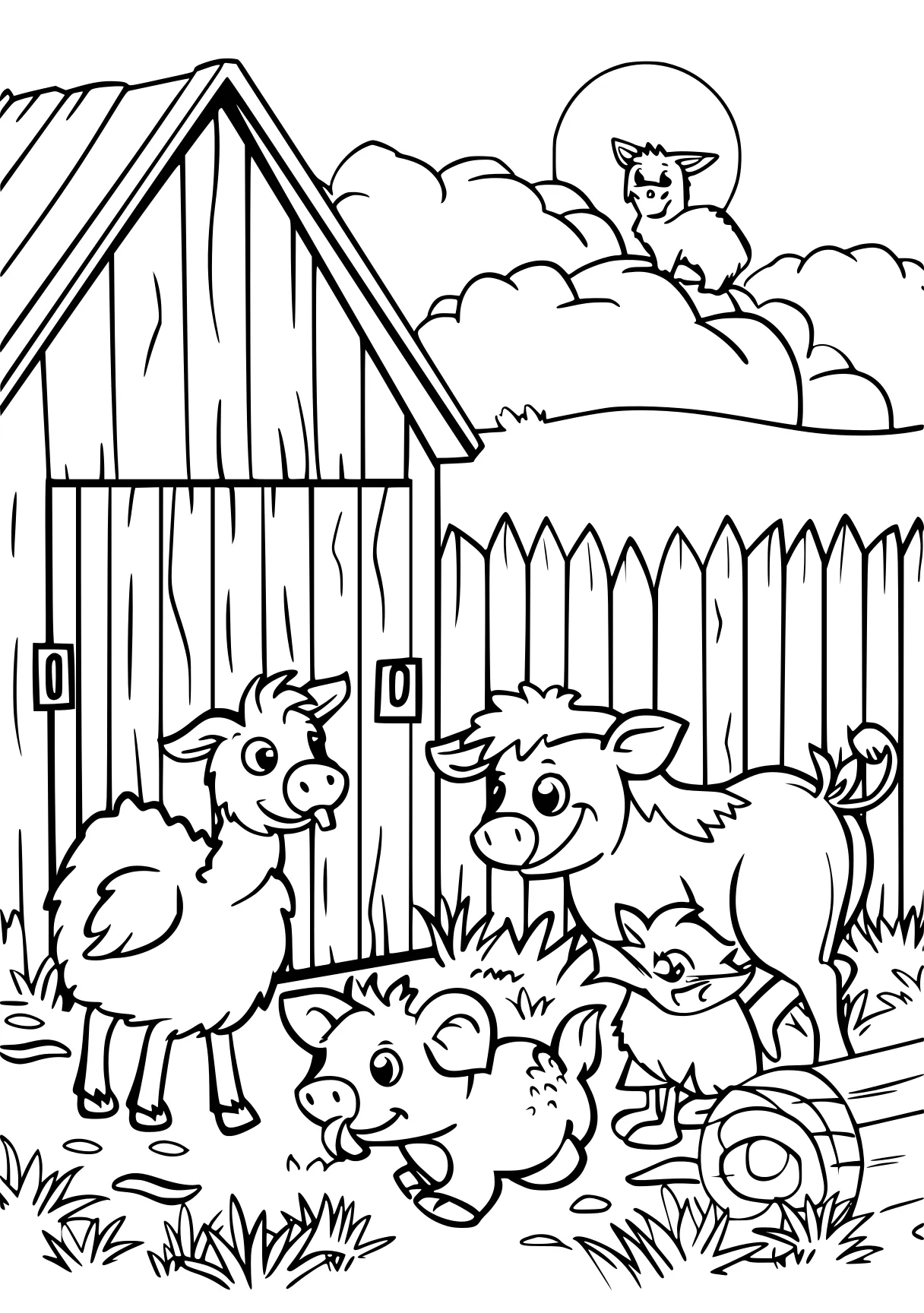 animals on the farm coloring pages sheep, farm, barn, free page downloads