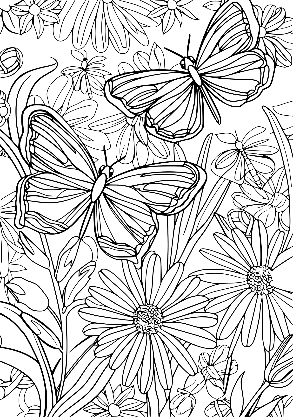 a flower coloring pages, butterflies, butterfly, pattern, free page downloads