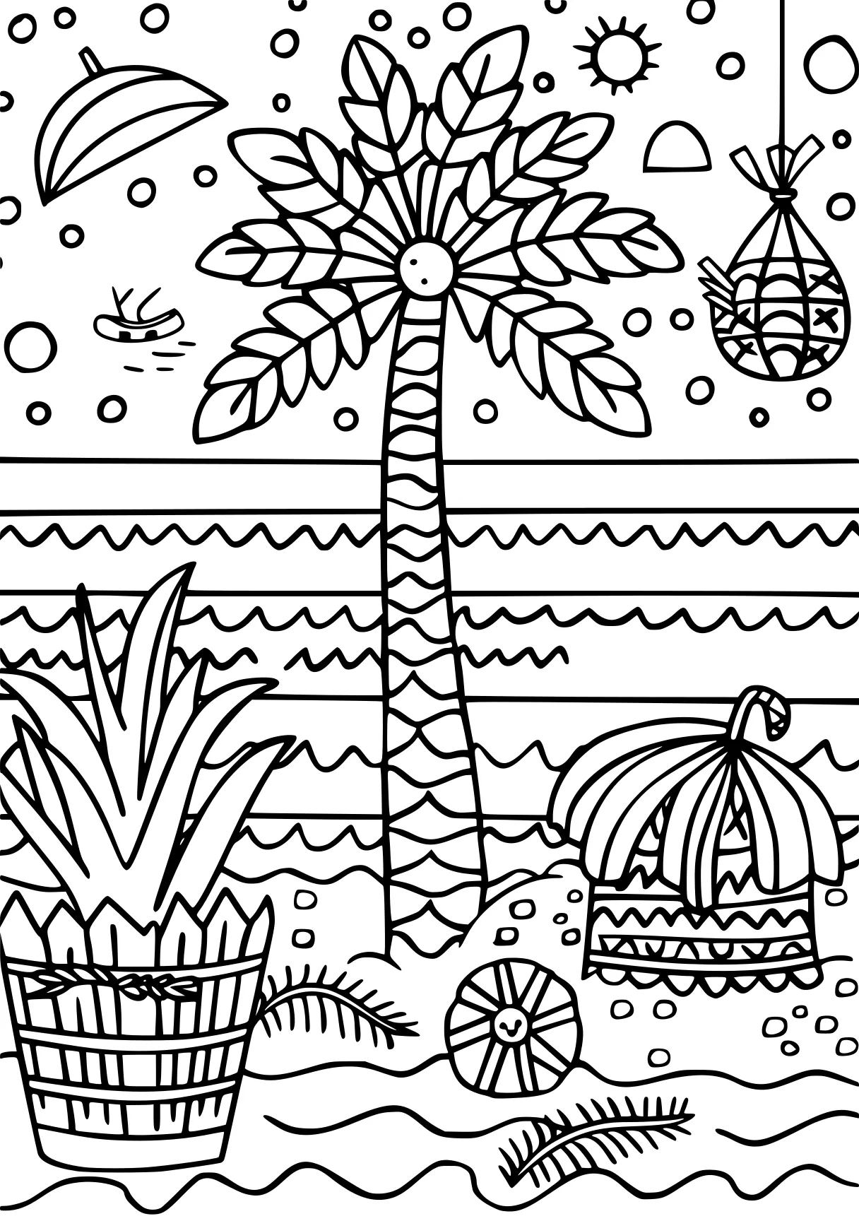 summer coloring, zentangle, palm, printables, free page downloads