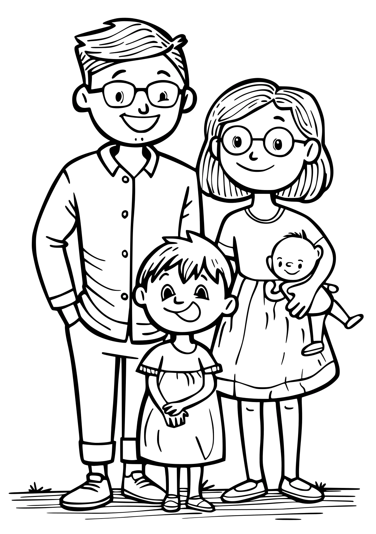 family coloring page children, family, kids, grandparents, free downloads