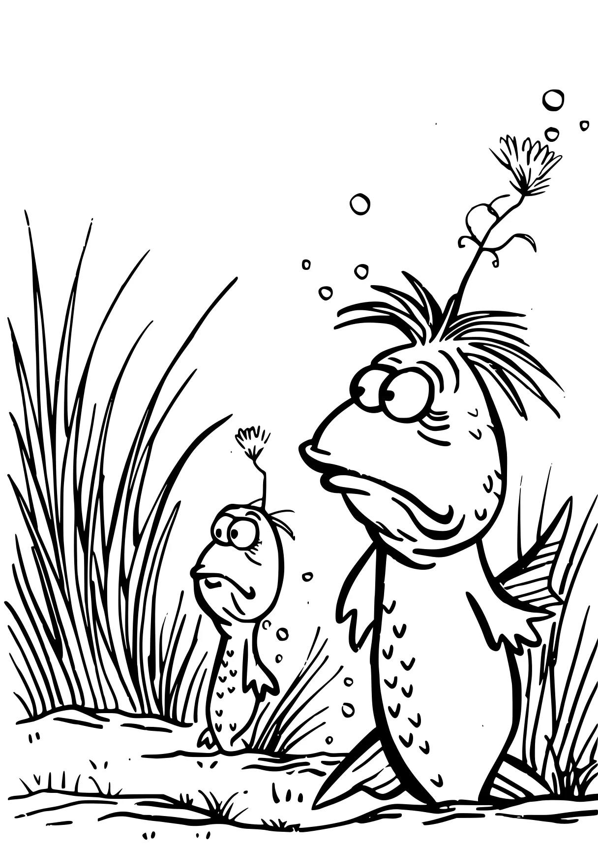 dr seuss coloring pages guppies, axolotl, fish, frog, aquarium, free page downloads