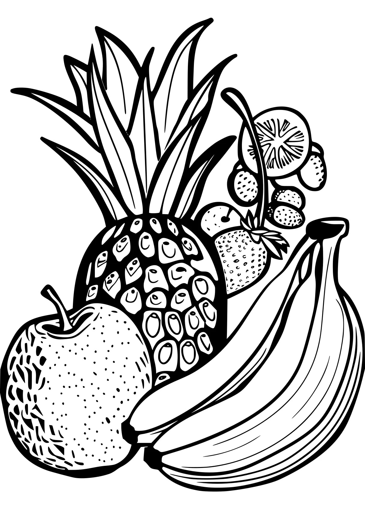 fruit coloring page zentangle, pineapple, fruits, fruit, banana, free downloads