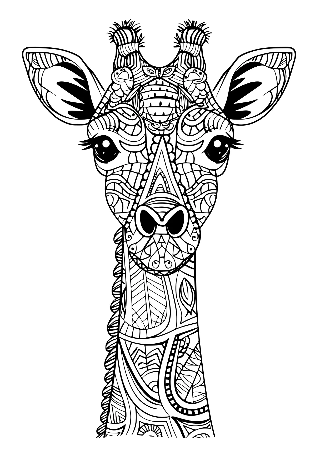 animal coloring pages for adults giraffe, zentangle, deer, llama, free page downloads