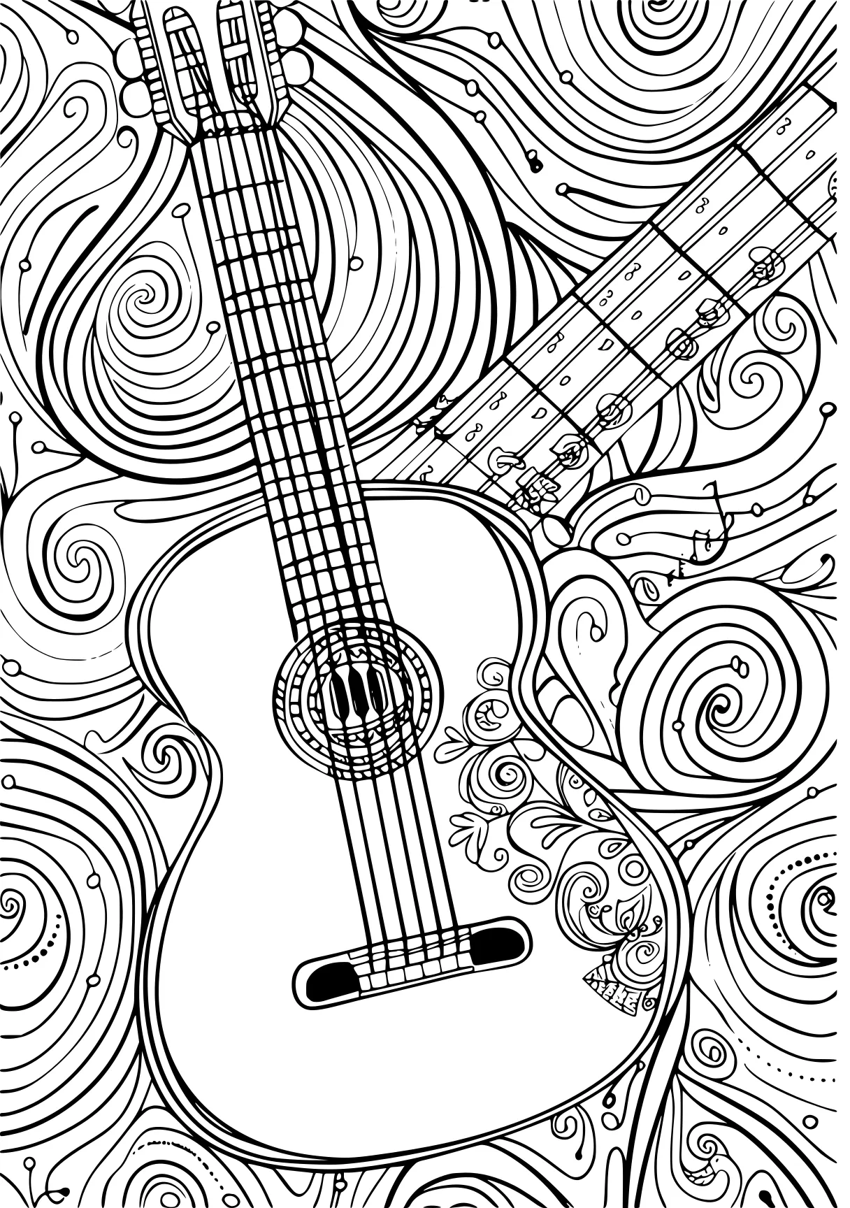 my melody coloring page guitar, zentangle, music, free downloads