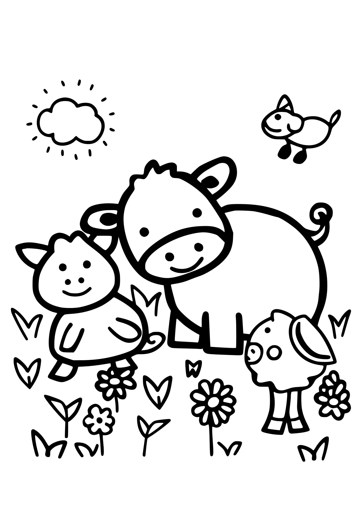 animals on the farm coloring pages peppa, cow, animals, free page downloads