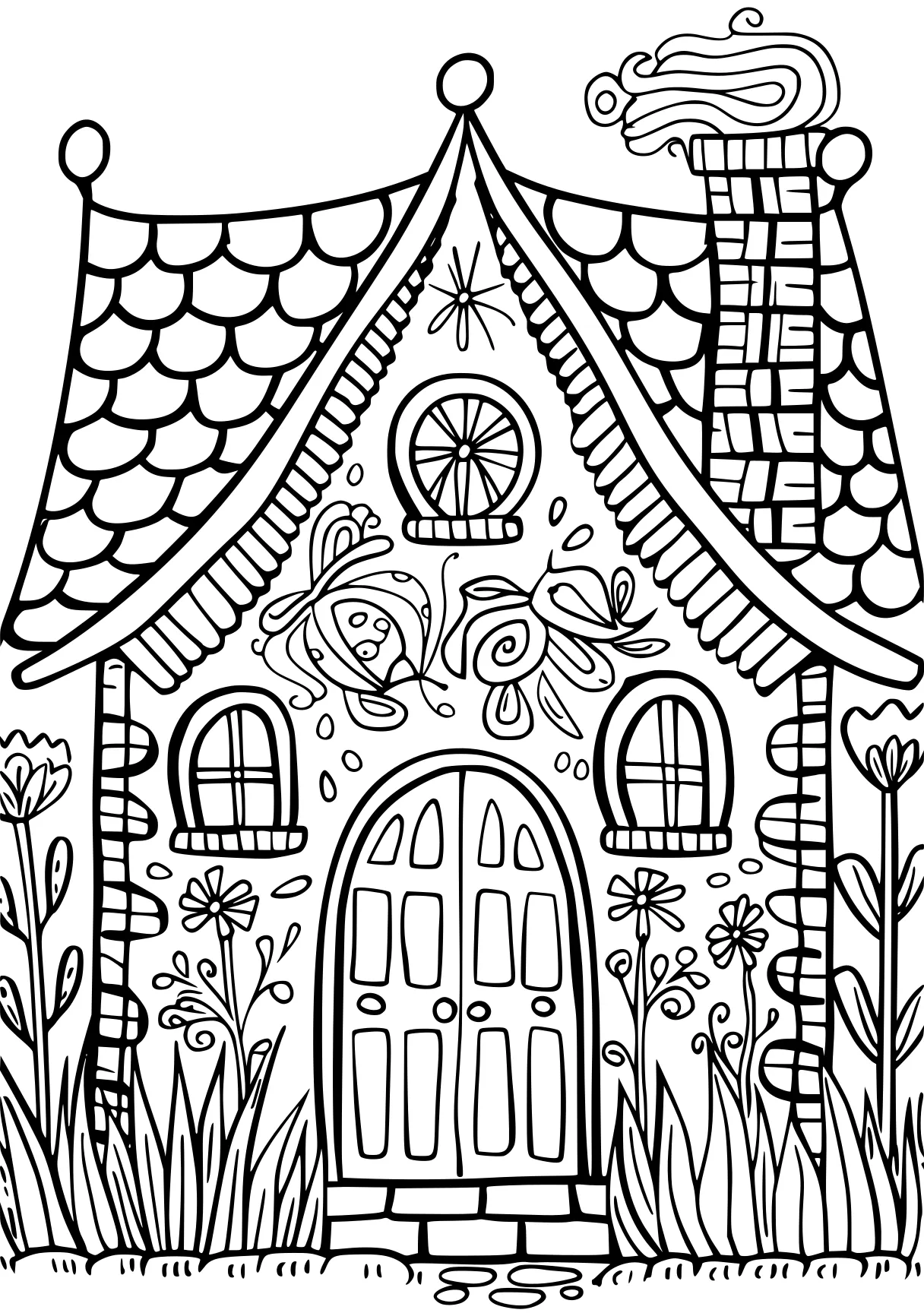 house coloring, zentangle, colouring, house, free page downloads