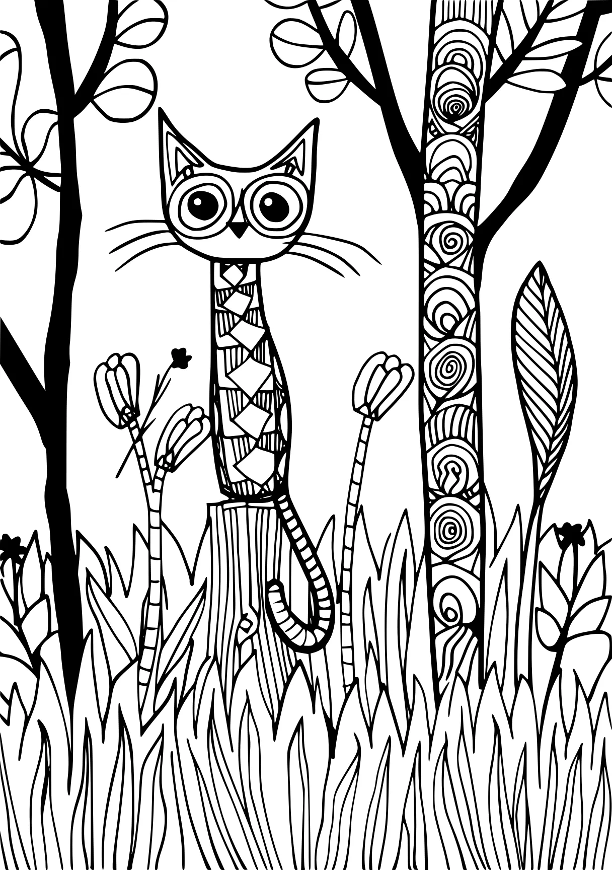 online coloring pages zentangle, illustrator, cat, free page downloads