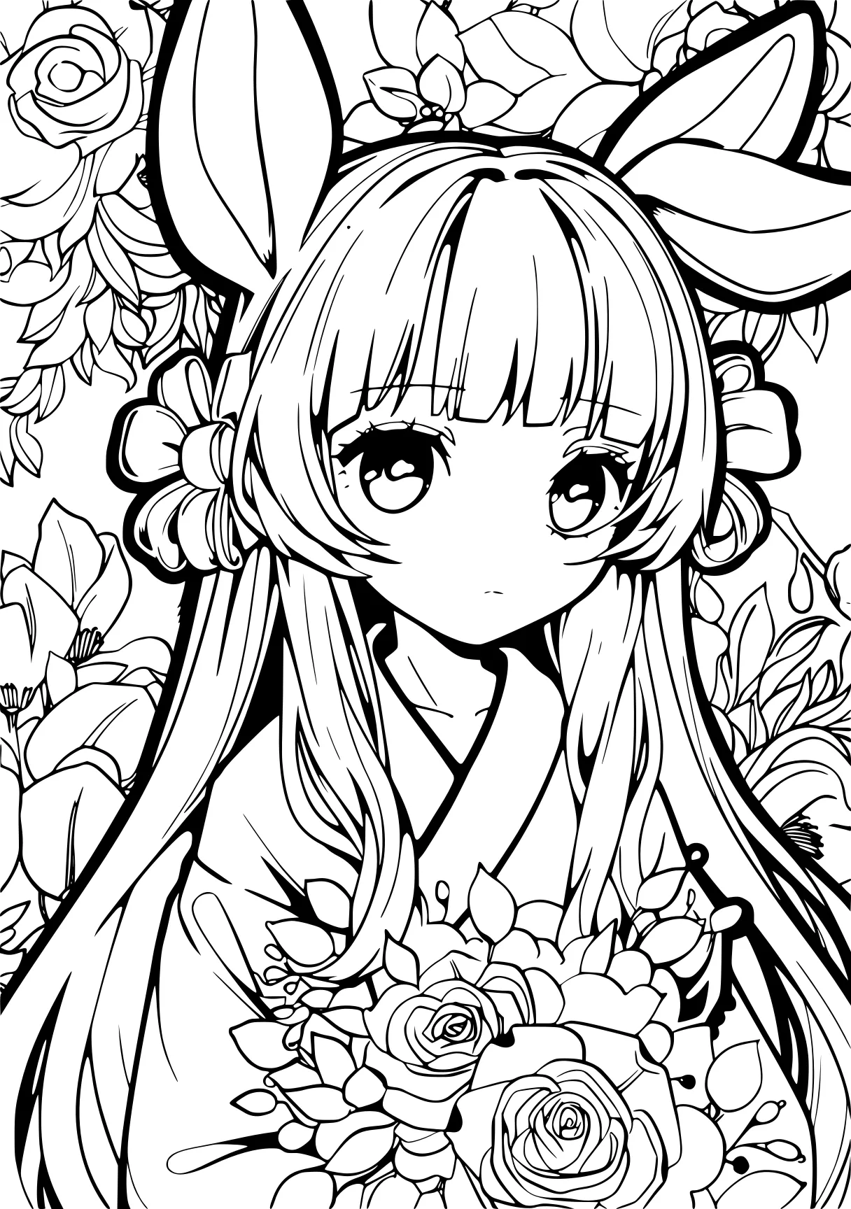 anime coloring sheet preview, bunny, kuromi, nezuko, free page downloads