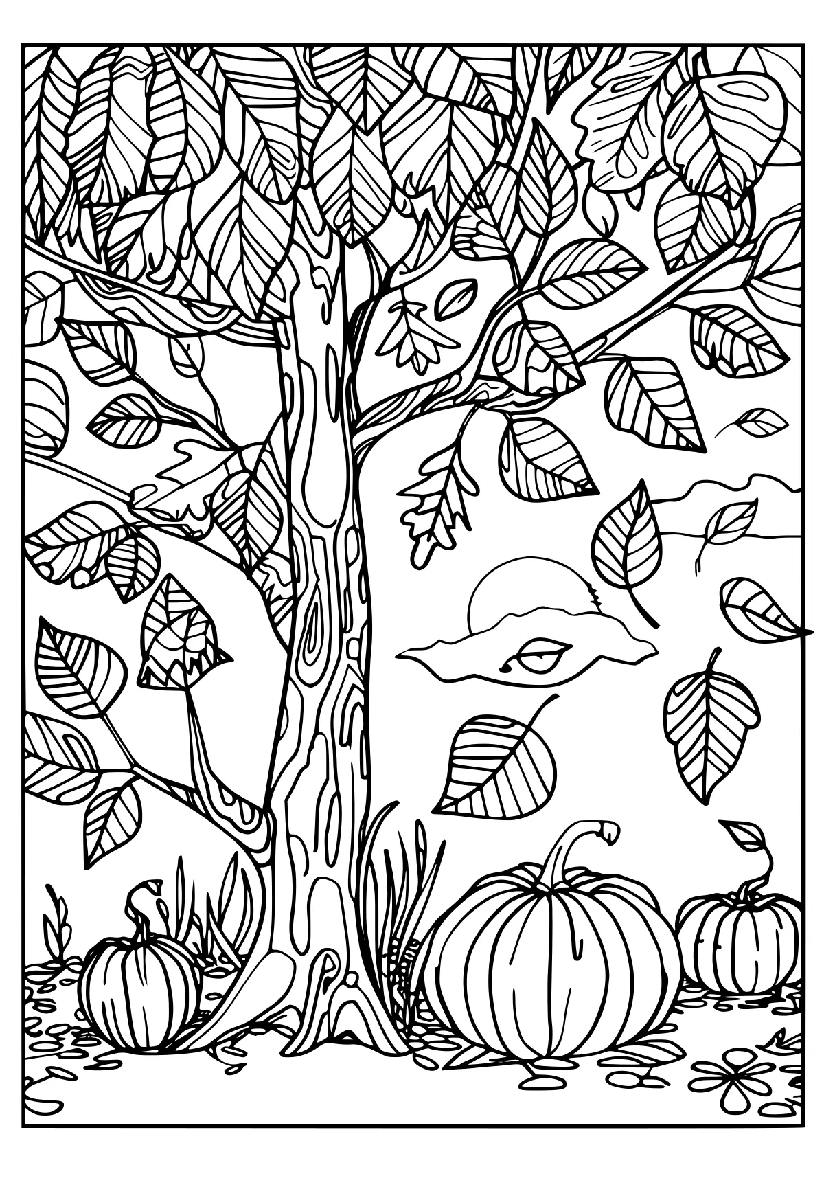 autumn coloring pages, zentangle, trees, fall, free page downloads