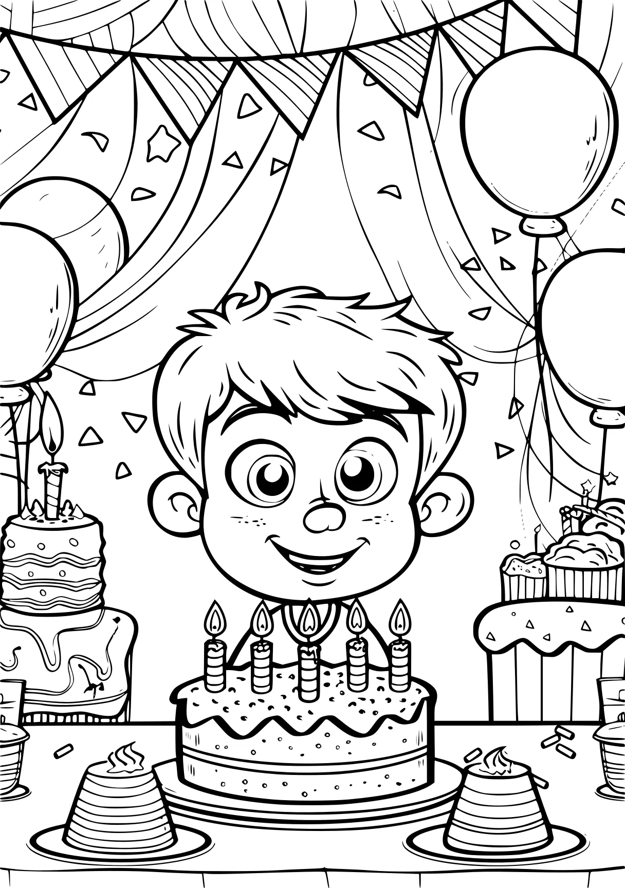 birthday coloring page, printables, balloons, preview, free downloads