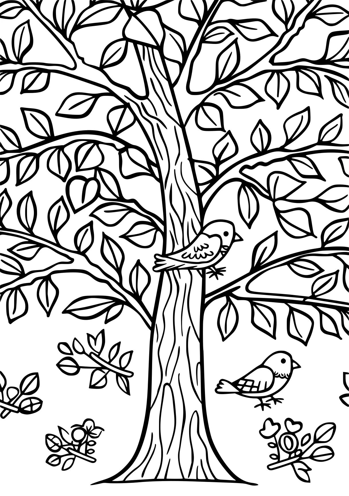 tree coloring page, birds, colouring, bird, free downloads