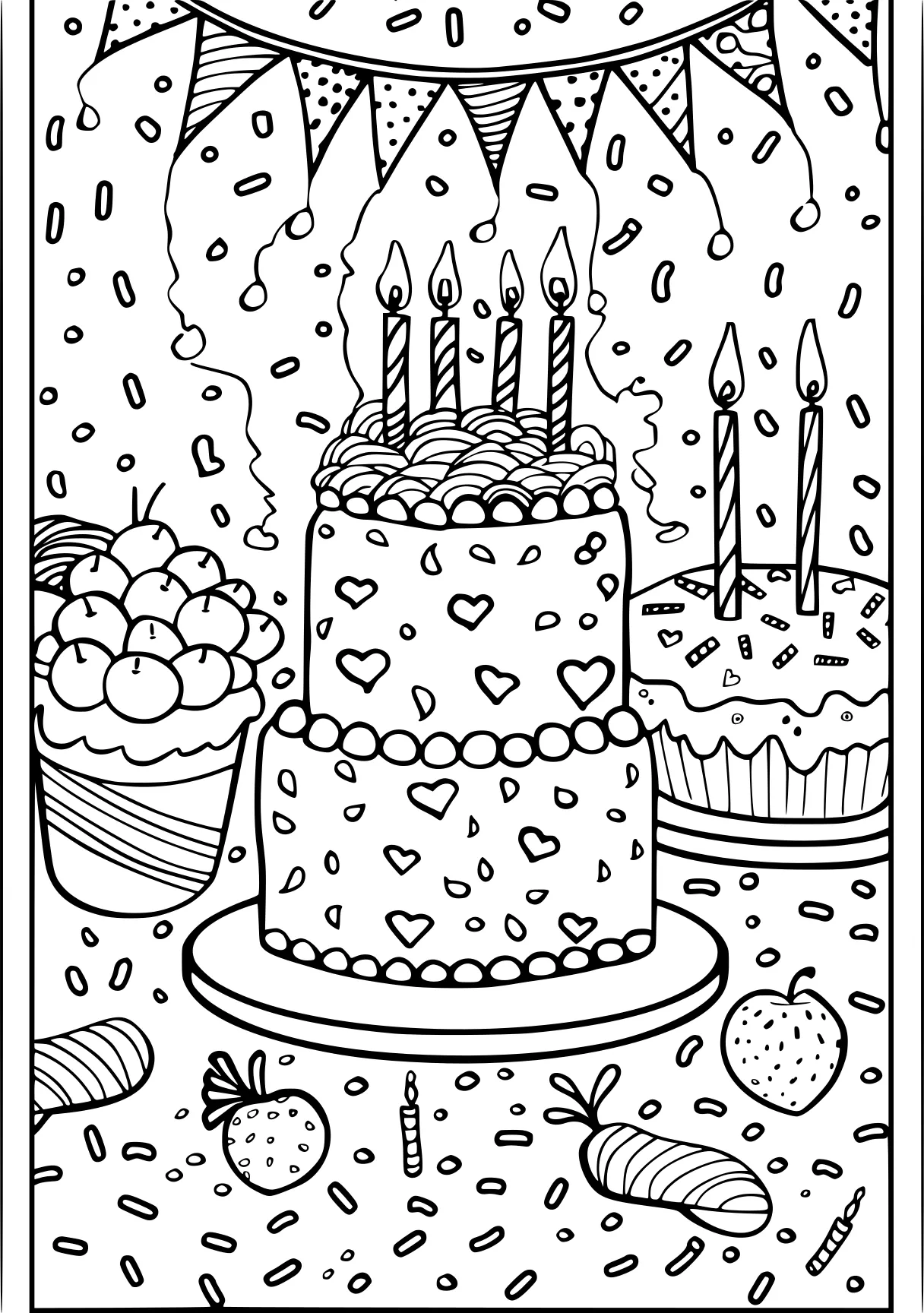 happy birthday coloring pages, cake, birthday, printables, free page downloads