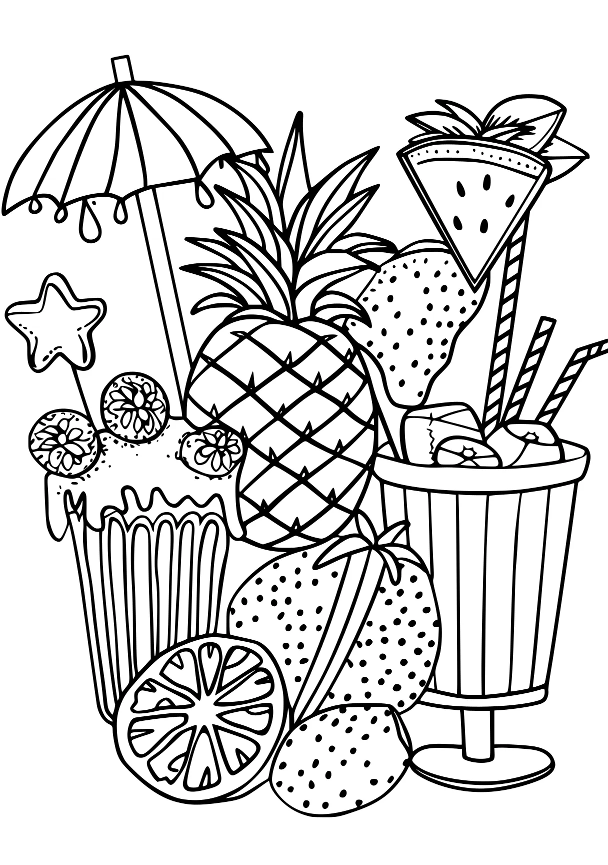 summer coloring sheet pineapple, printables, illustrator, free page downloads