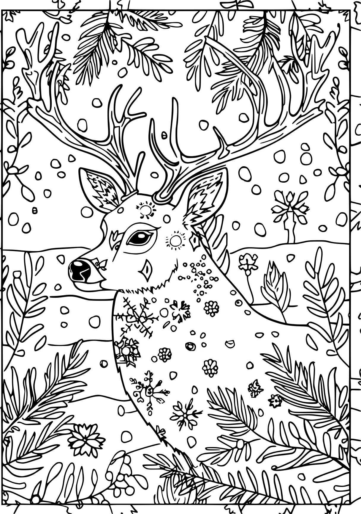 winter coloring pages deer, rudolph, reindeer, free page downloads