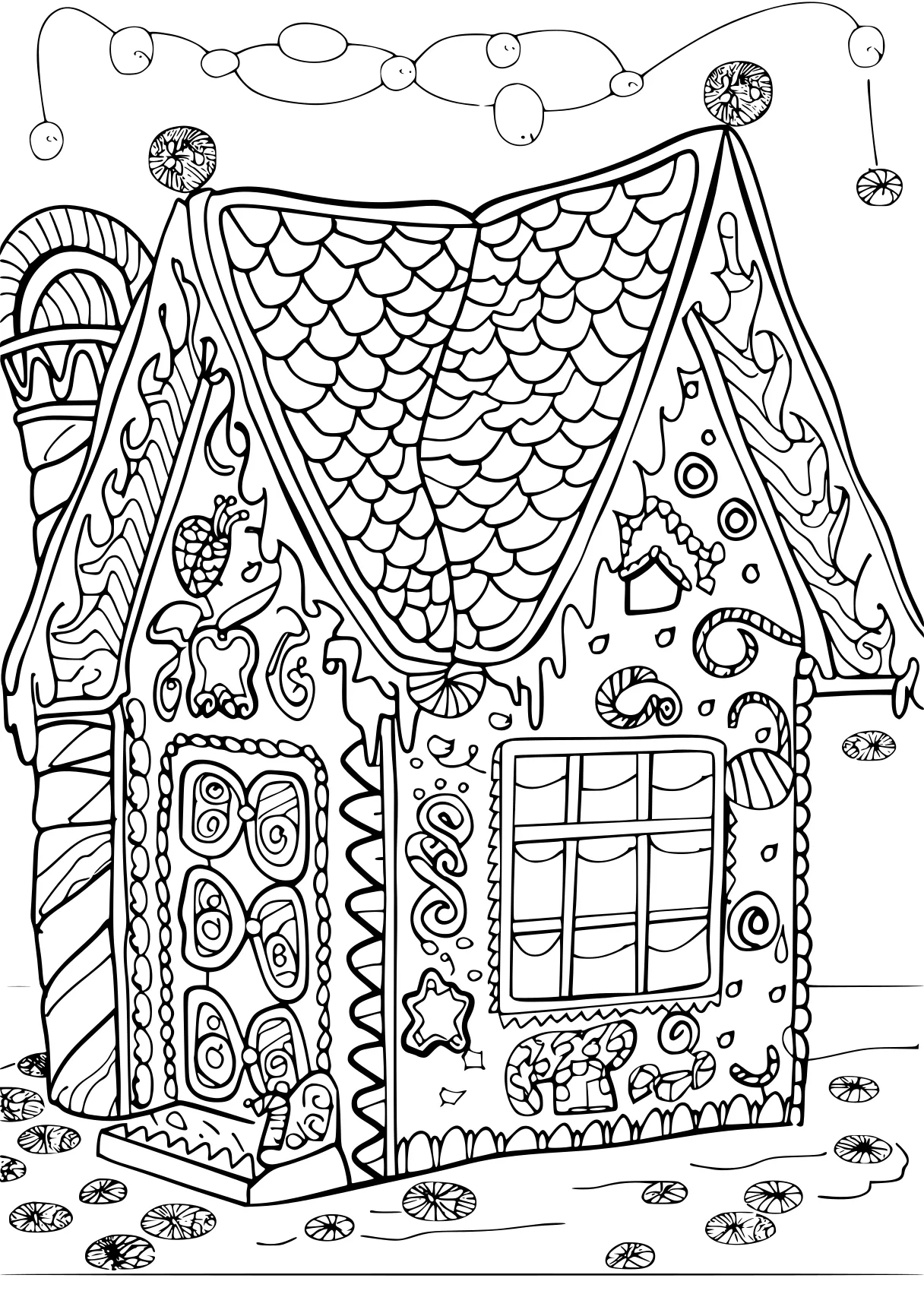 gingerbread house coloring page, zentangle, house, colouring, free downloads