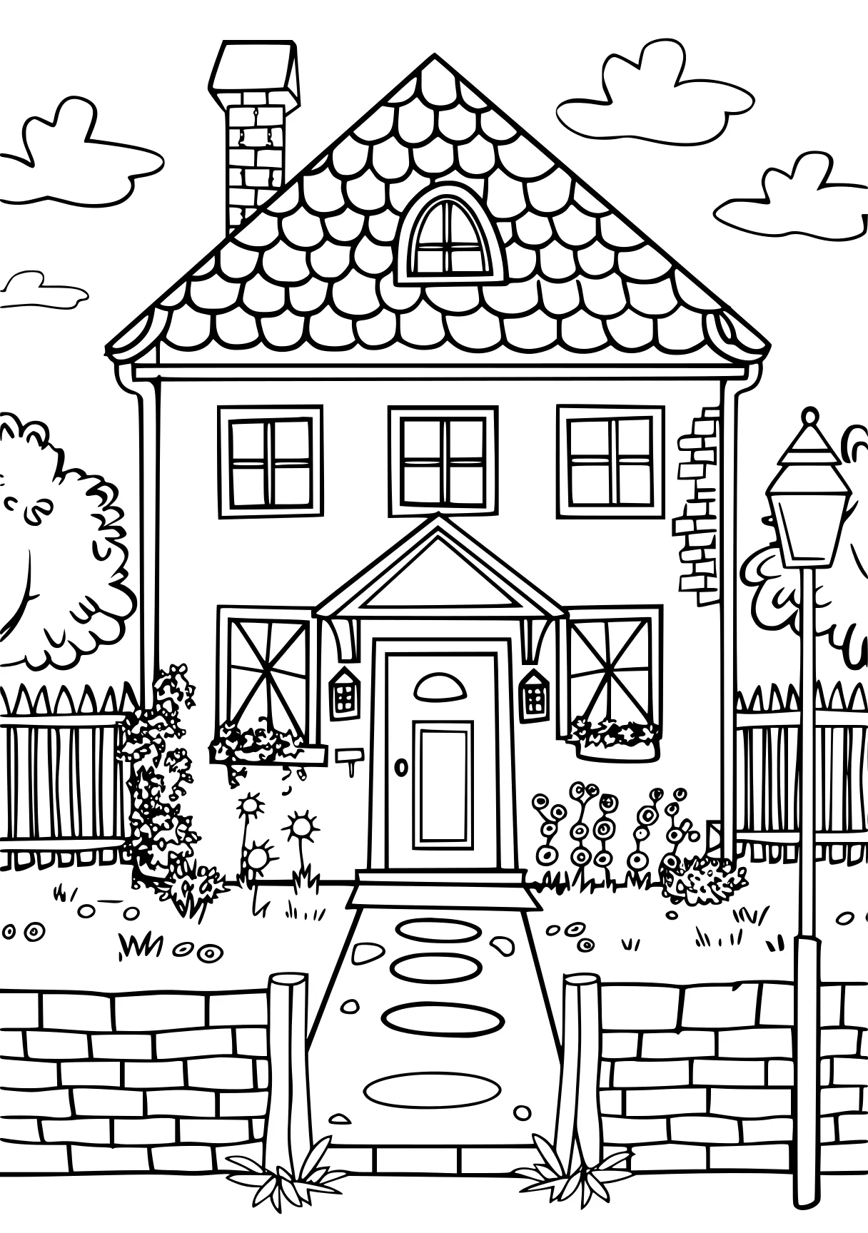 house coloring, garten, nursery, house, free page downloads