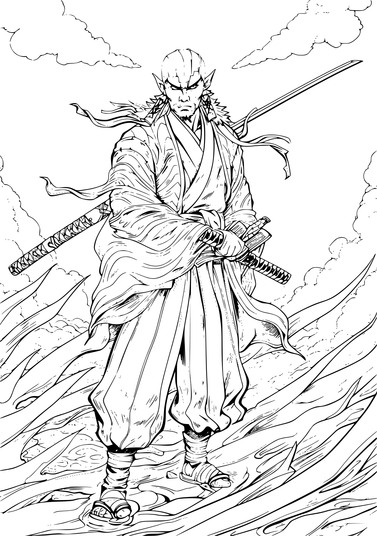 demon slayer coloring page katana, tanjiro, mulan, pencils, kaido, free downloads