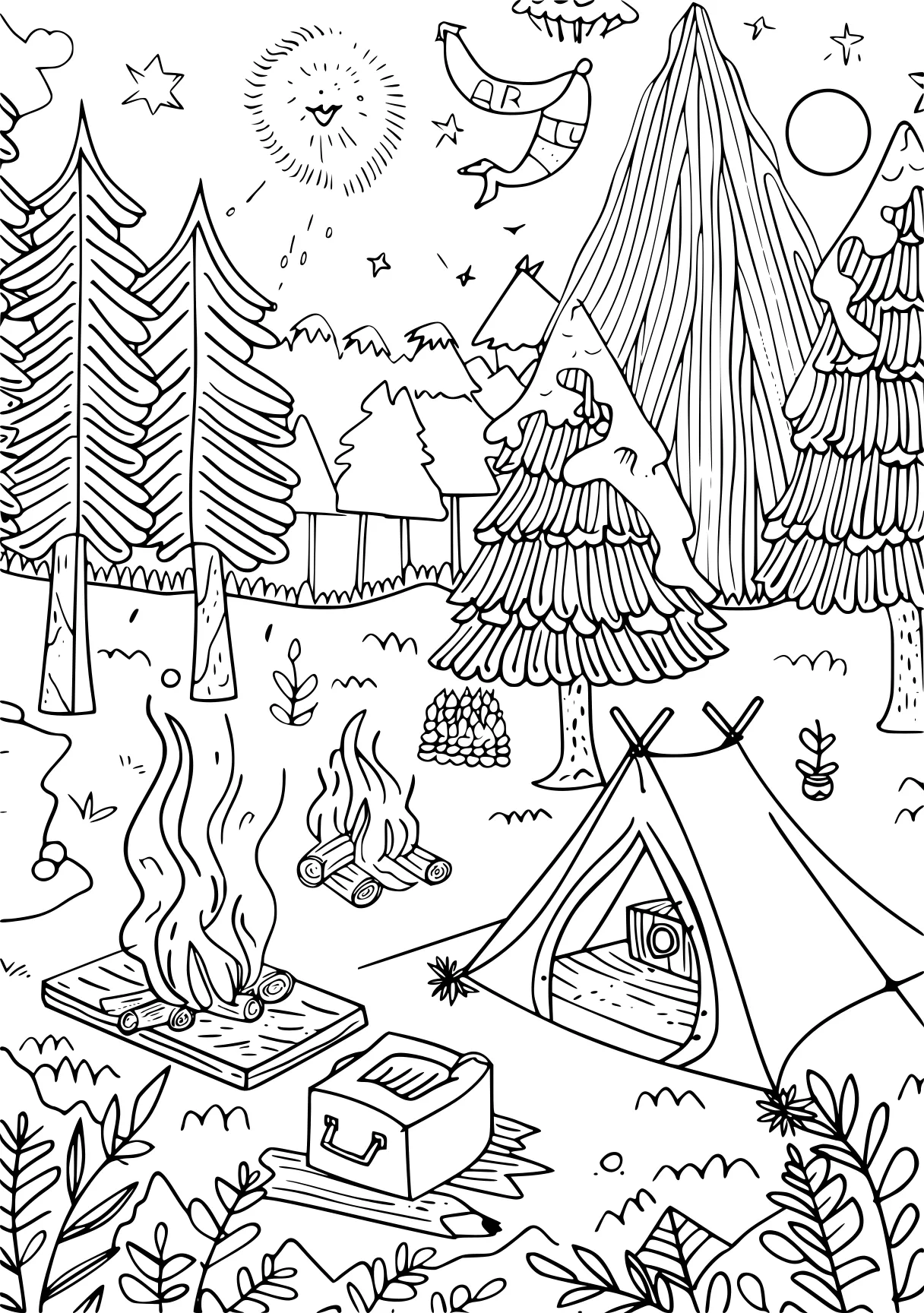 camping coloring pages camping, forest, nativity, free page downloads