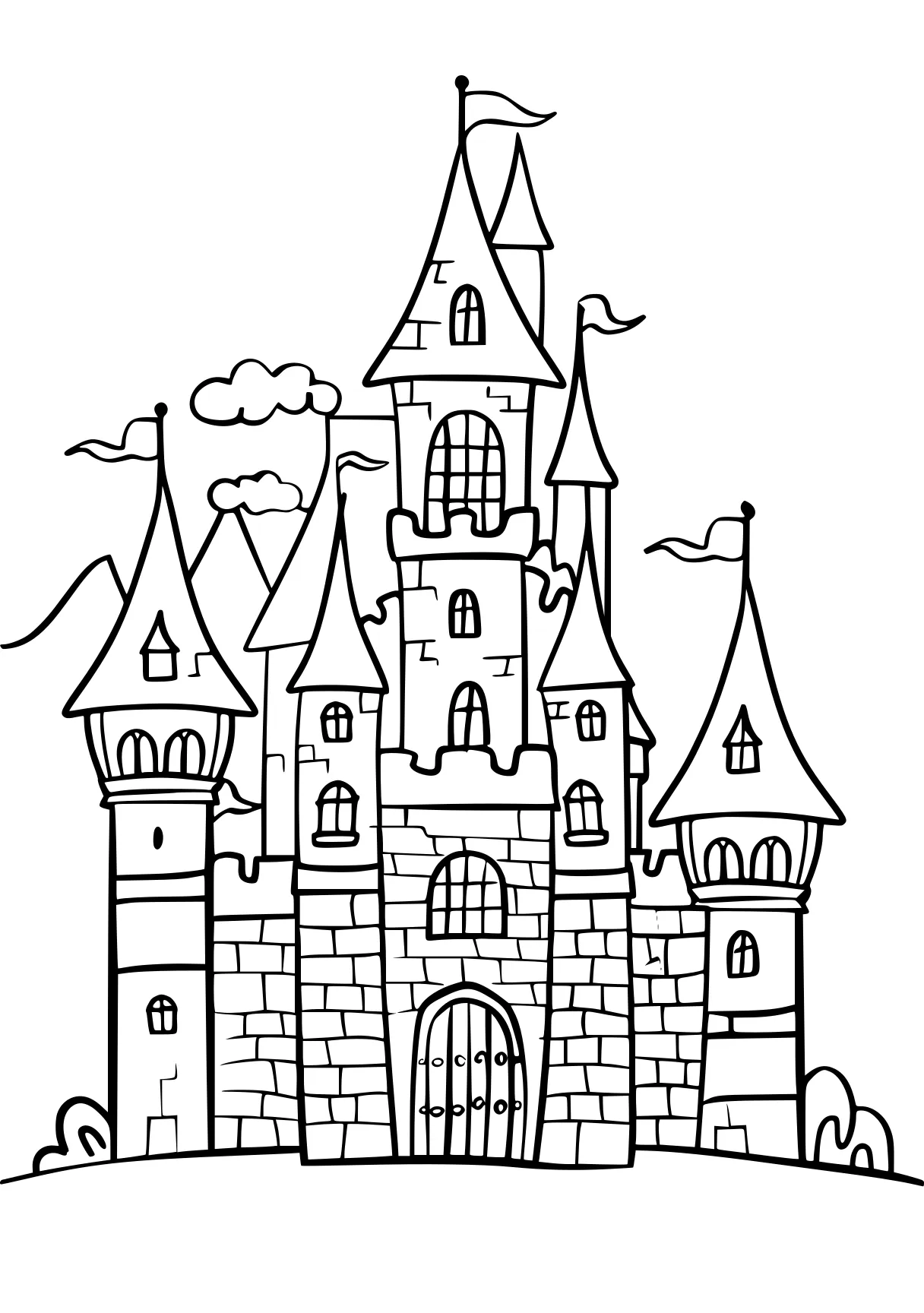 castle coloring page, castle, printables, illustrator, free downloads