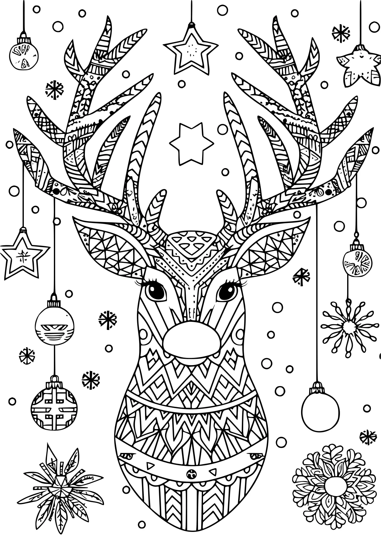 coloring pages printable adult reindeer, deer, rudolph, zentangle, free page downloads