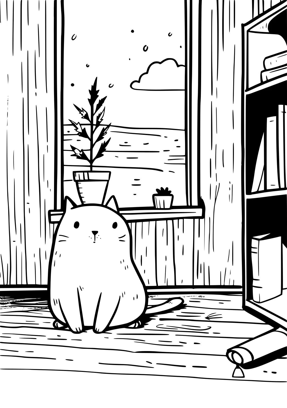 aesthetic coloring page totoro, rainy, molang, caticorn, pet, free downloads