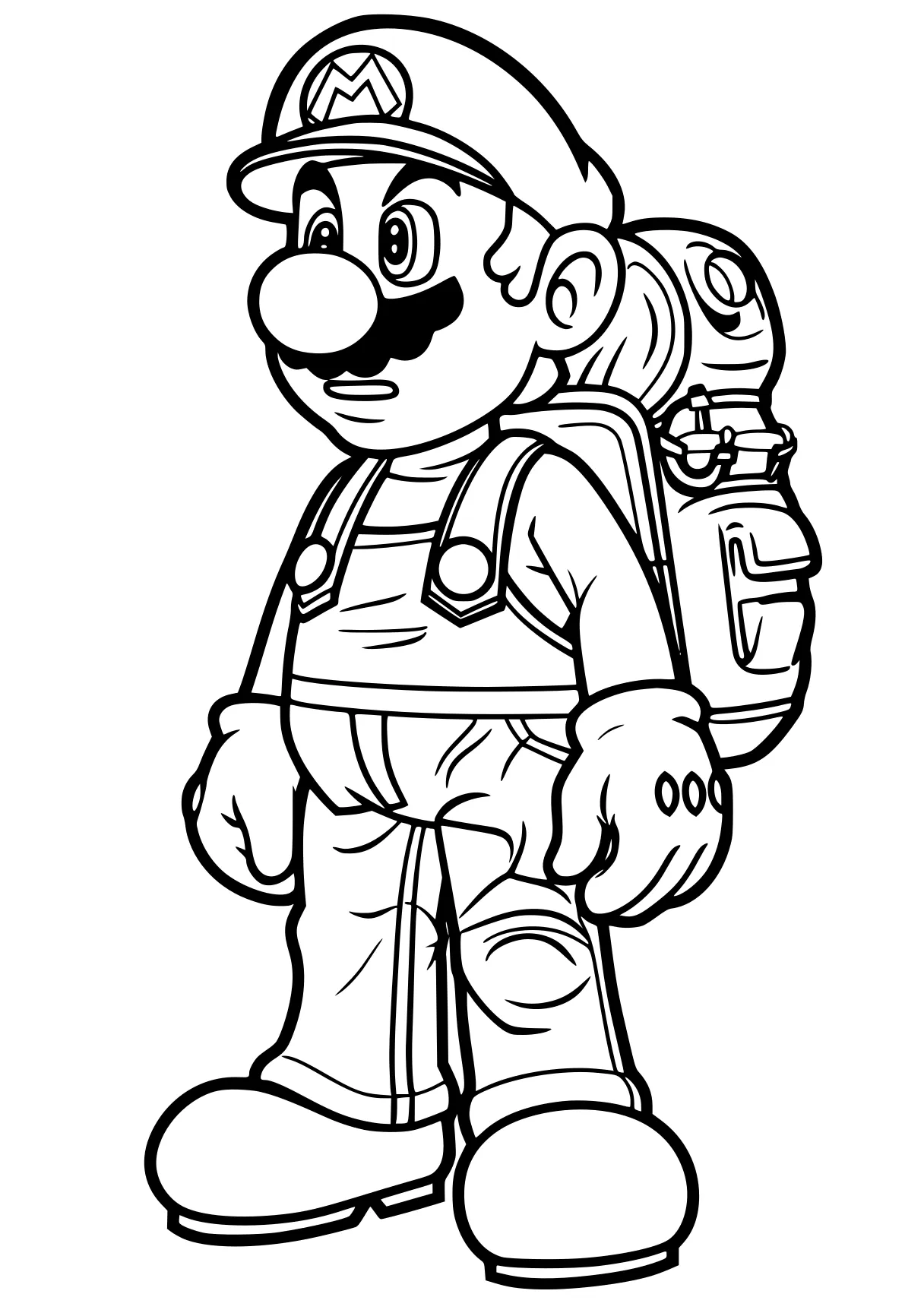 mario bros coloring pages mario, backpack, toad, luigi, bowser, free page downloads