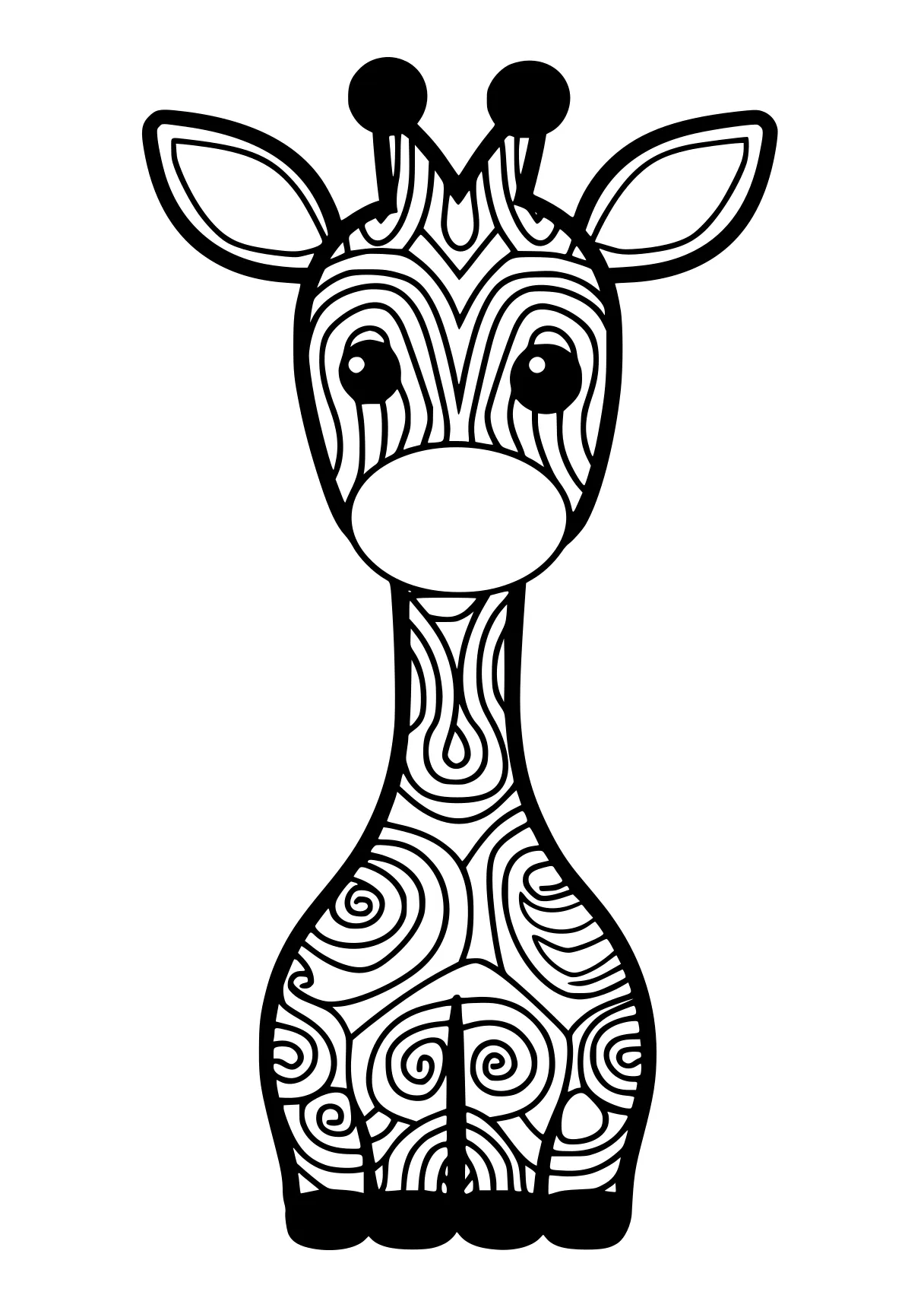 easy coloring pages giraffe, llama, deer, kangaroo, cow, free page downloads