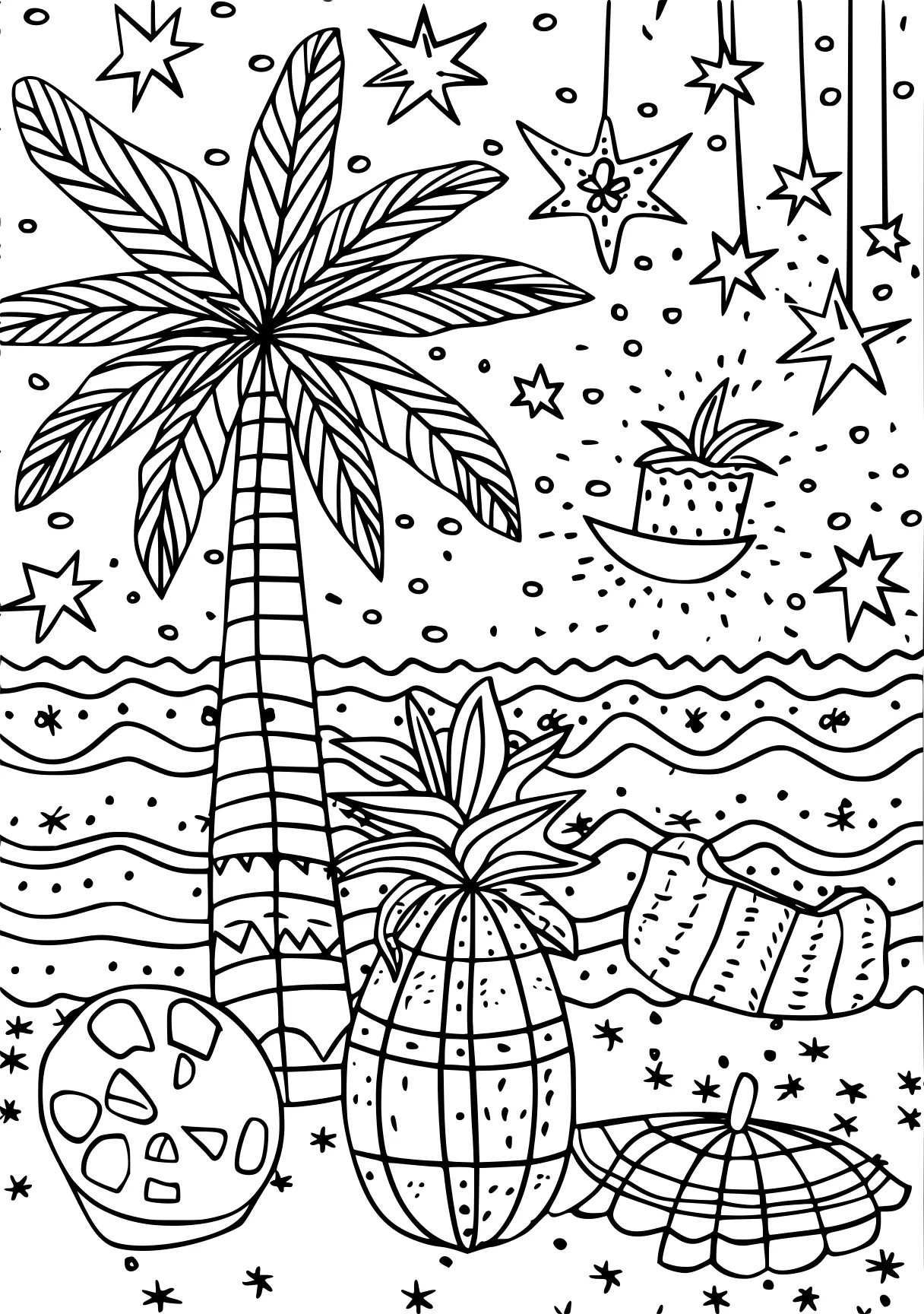 summer coloring sheet, zentangle, palm, illustrator, free page downloads