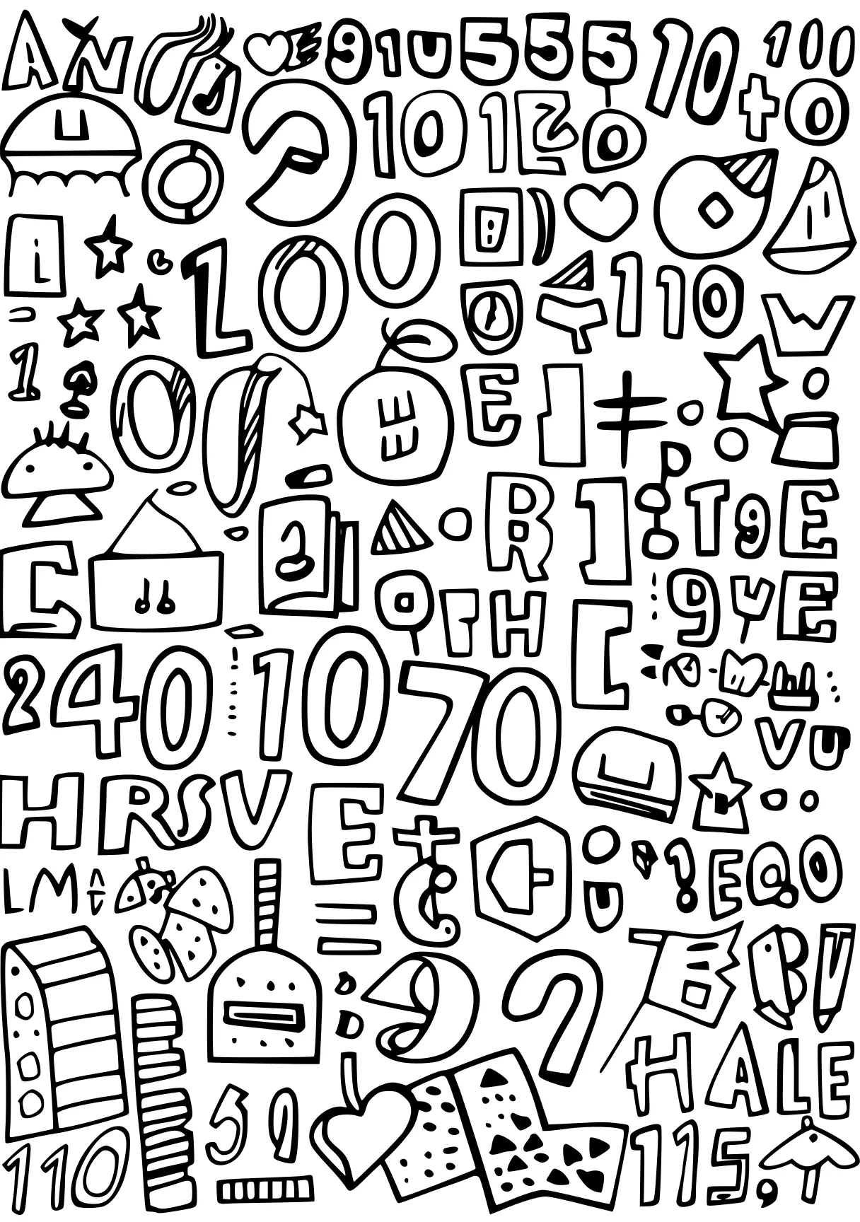 number coloring pages alphabet, letters, numbers, spiroglyphics, free page downloads