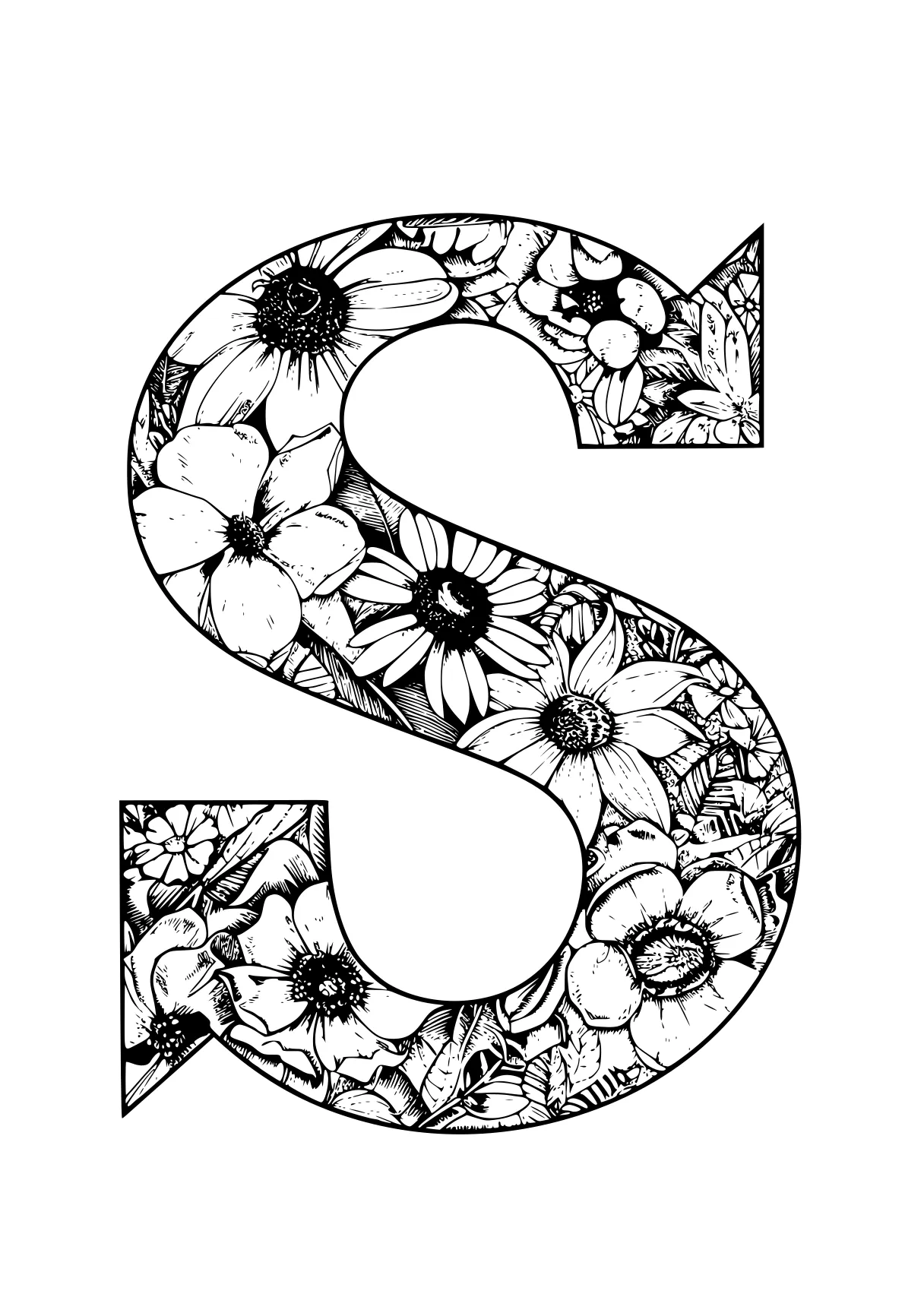 letter s coloring page five, a4, s, free downloads