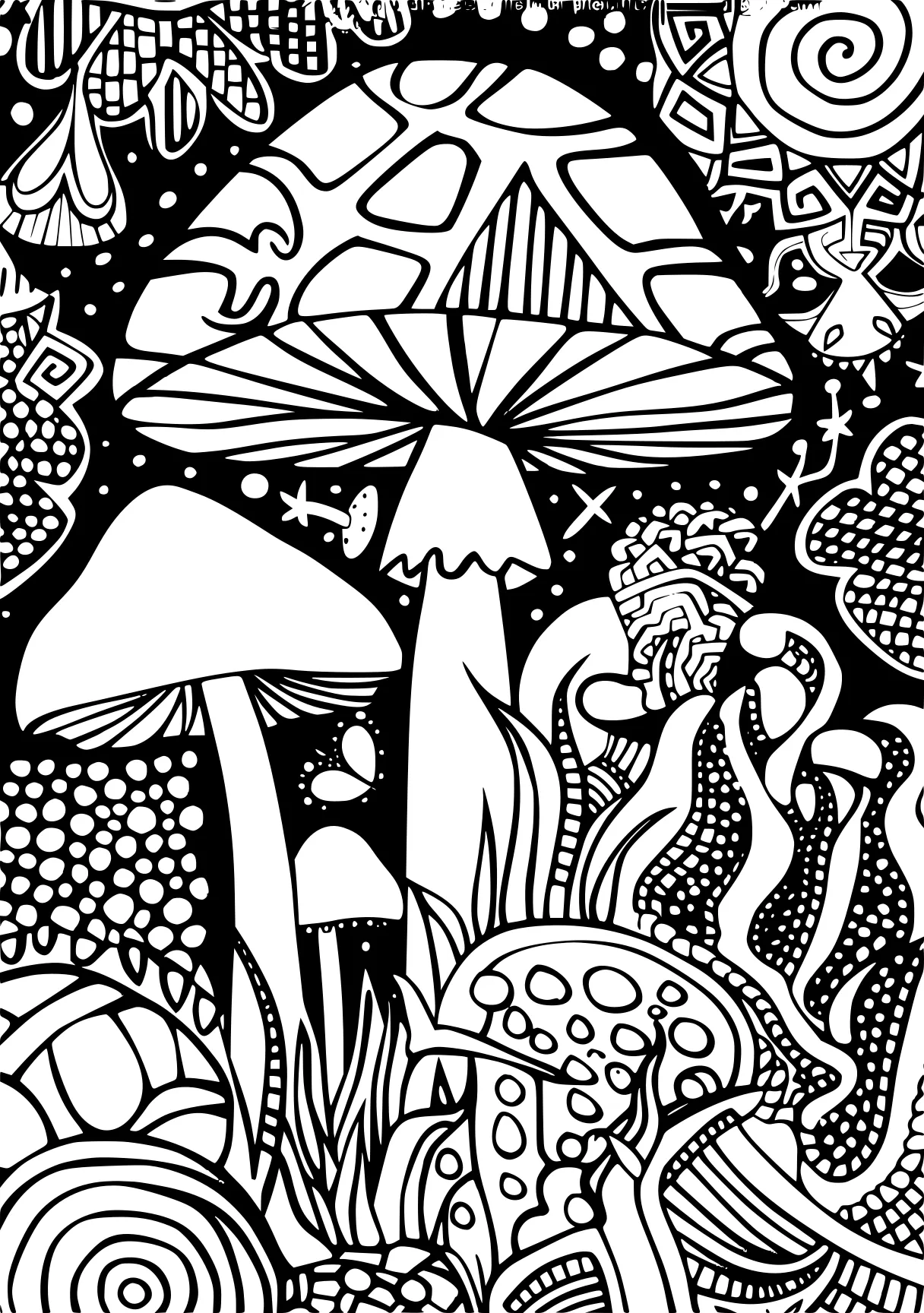 trippy coloring pages mushroom, zentangle, wonderland, free page downloads