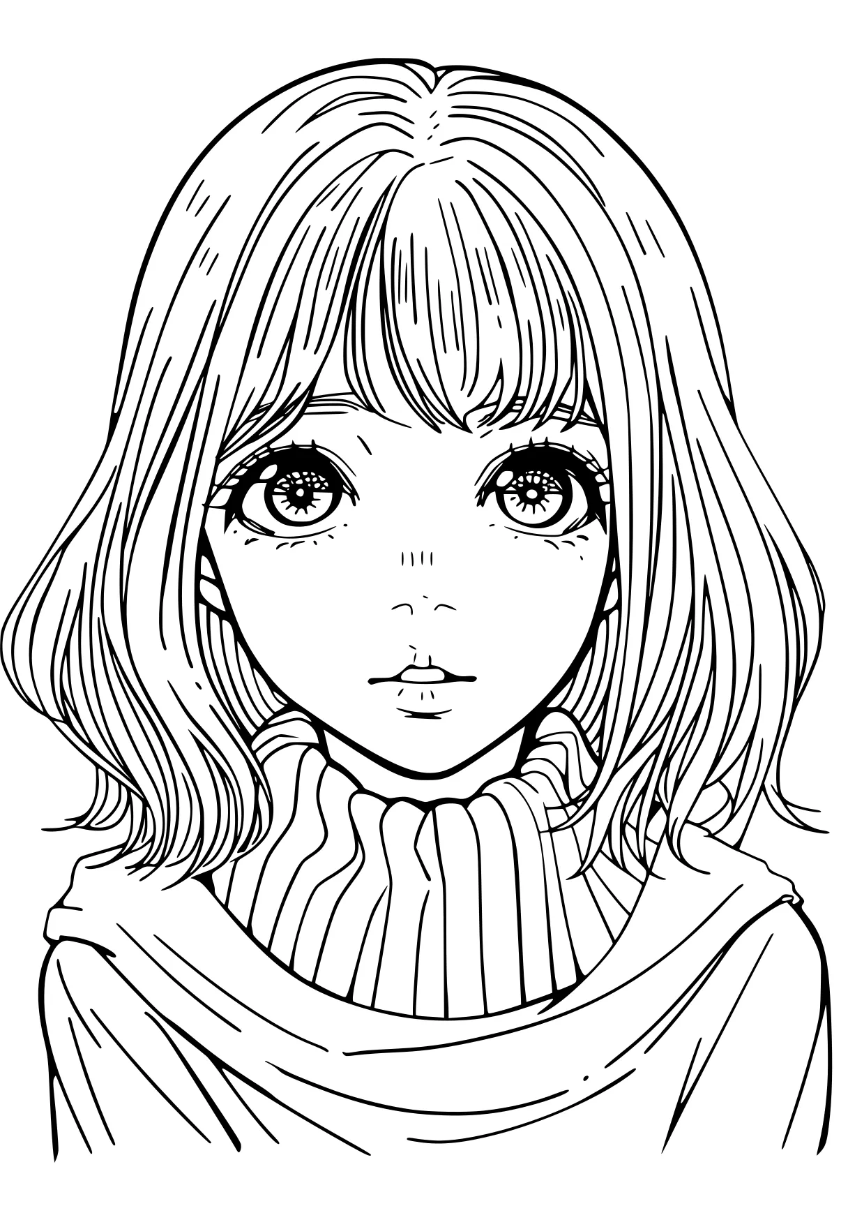 anime coloring pages sweater, girl, illustrator, winter, dia, free page downloads