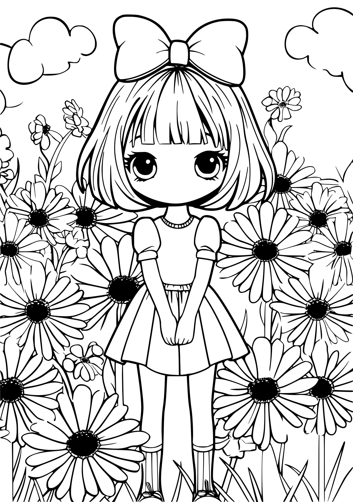 anime coloring pages, flower, colouring, sunflower, free page downloads