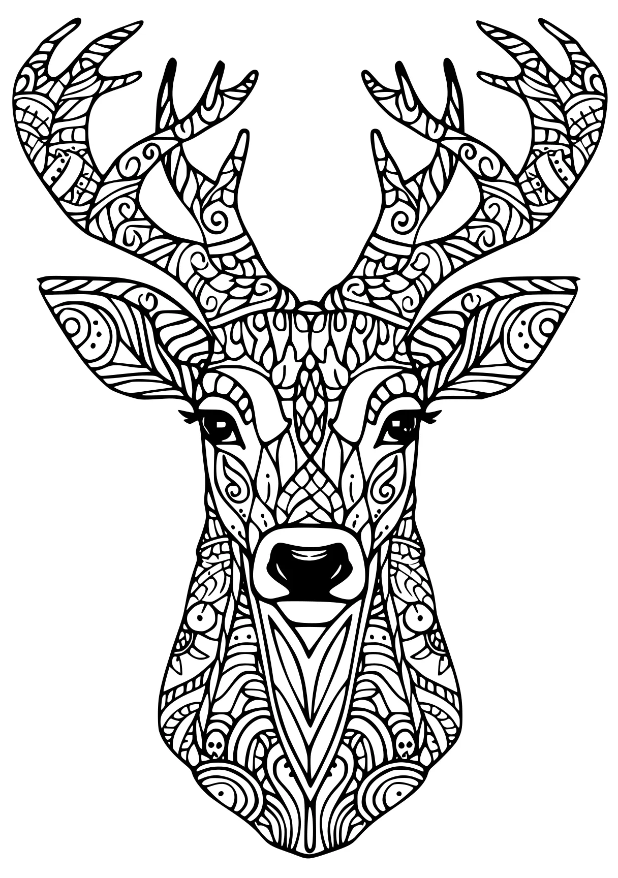 number coloring pages deer, moose, zentangle, free page downloads