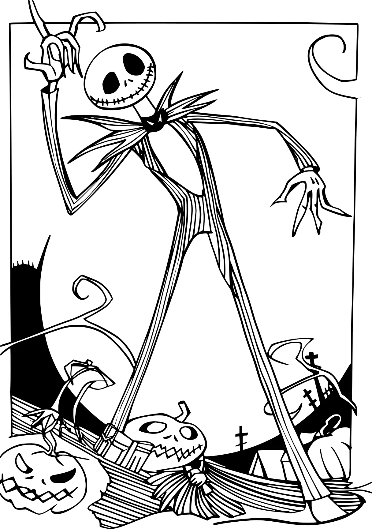 nightmare before christmas coloring page scarecrow, skellington, pinocchio, krueger, seuss, free downloads