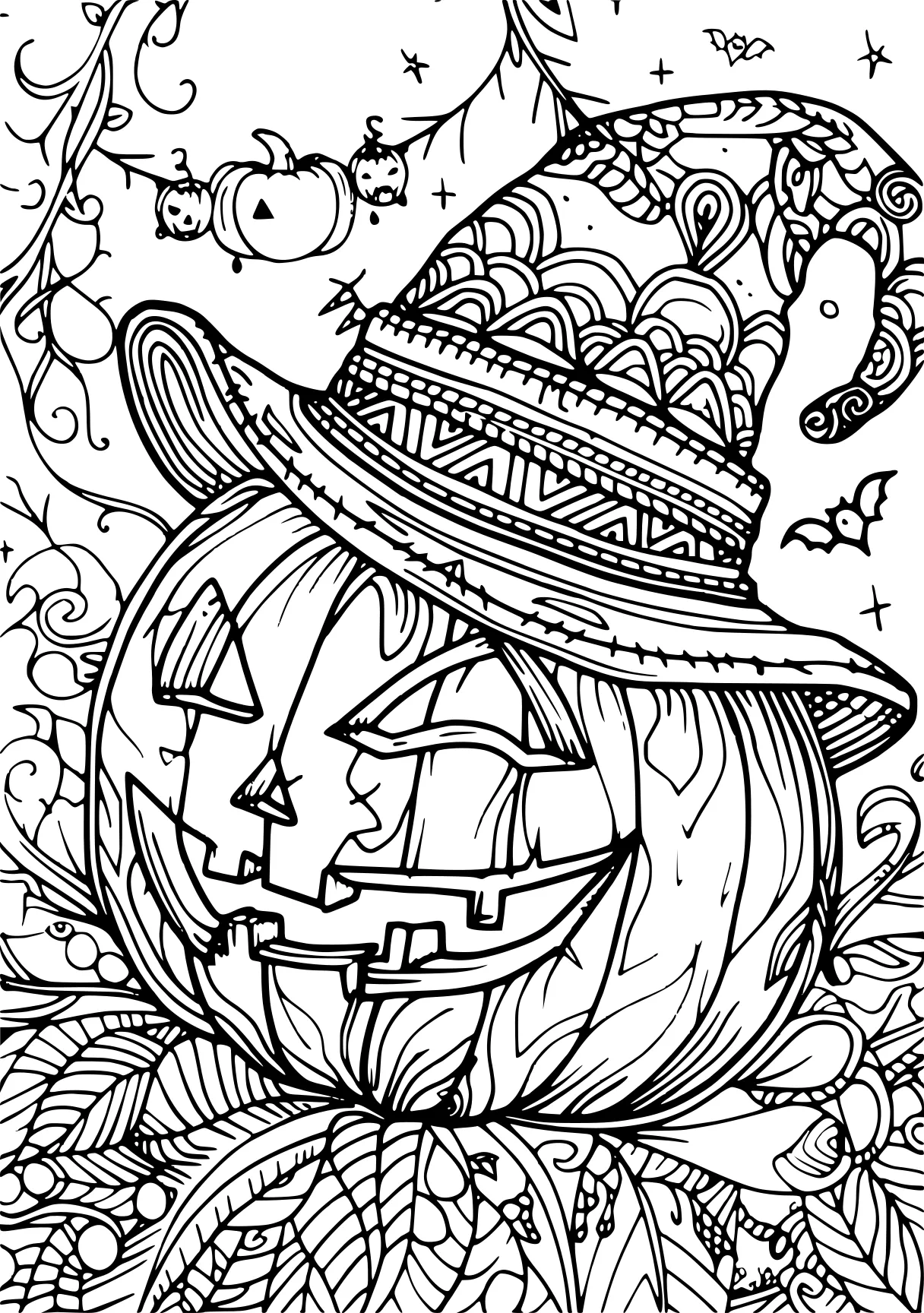 halloween coloring pages, pumpkin, zentangle, witch, free page downloads