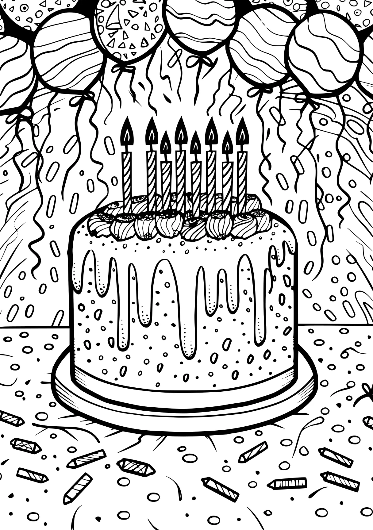 happy birthday coloring pages, birthday, cake, spiroglyphics, free page downloads