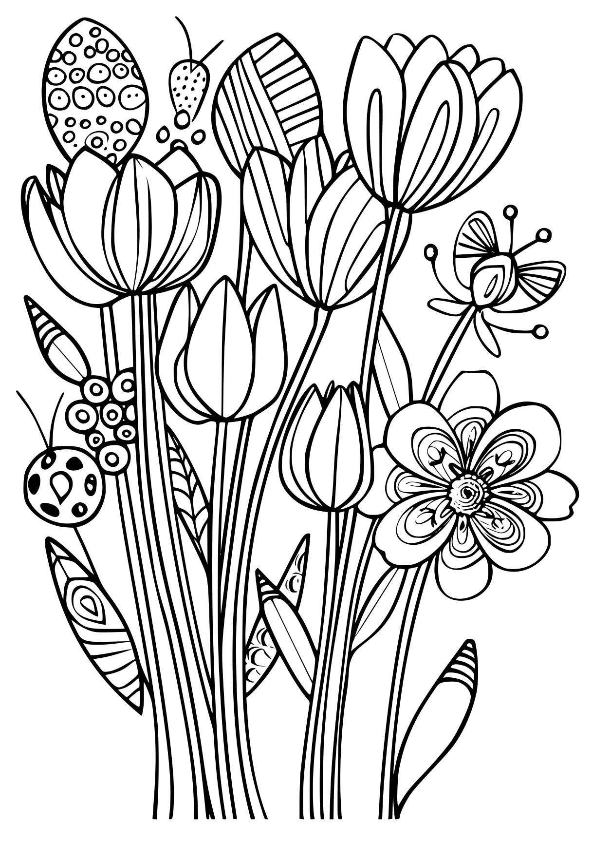 march coloring pages, zentangle, flowers, tulip, free page downloads