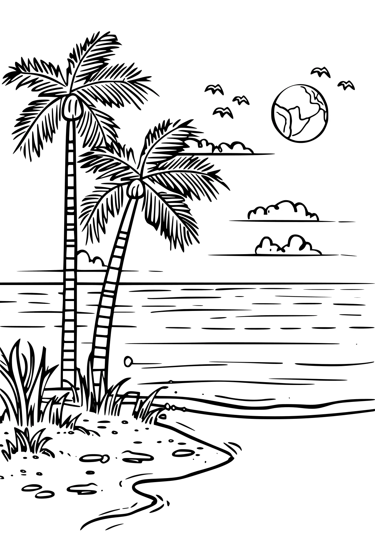 beach coloring pages palm, beach, pillar, free page downloads