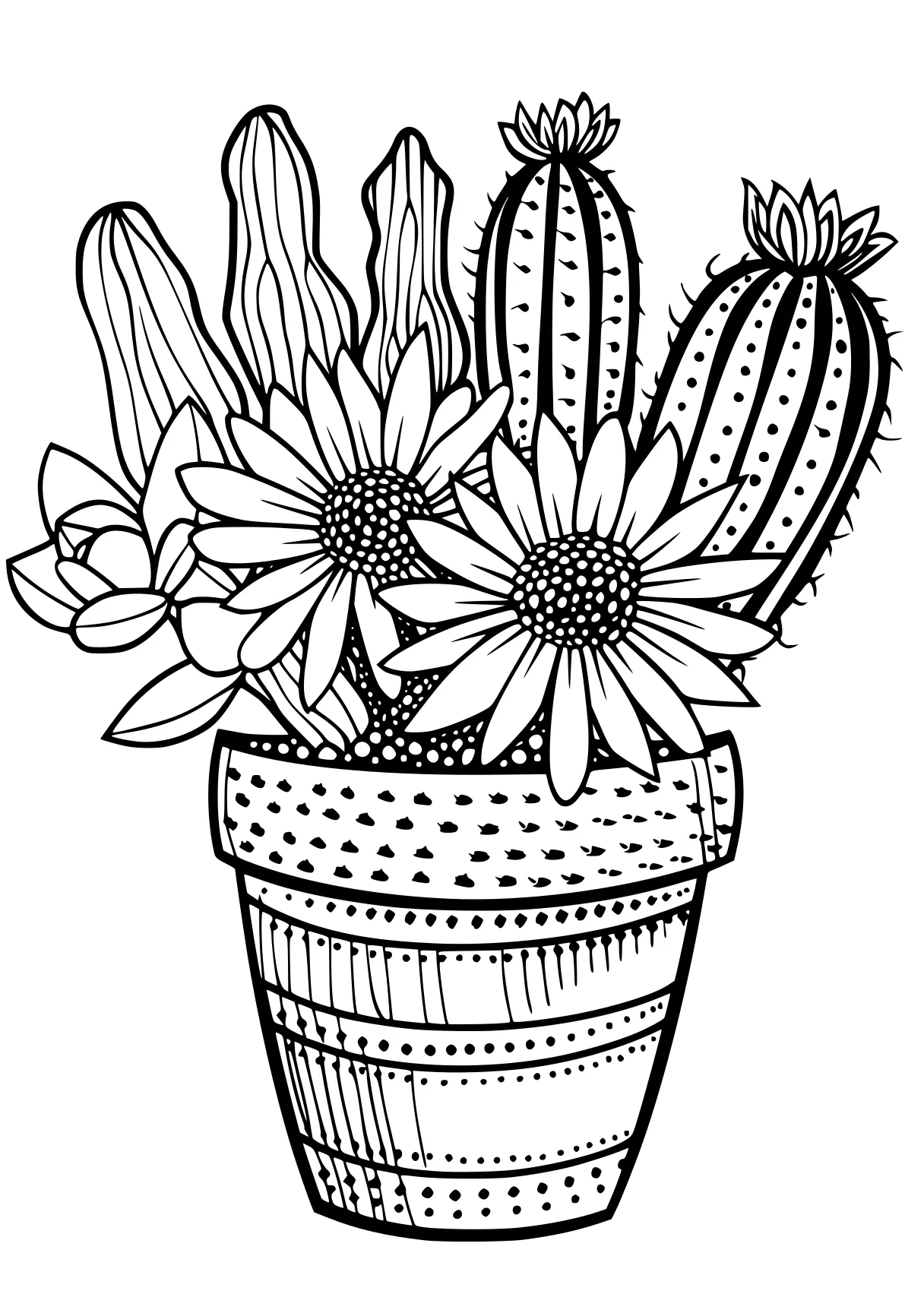 free adult coloring cactus, zentangle, arizona, page downloads