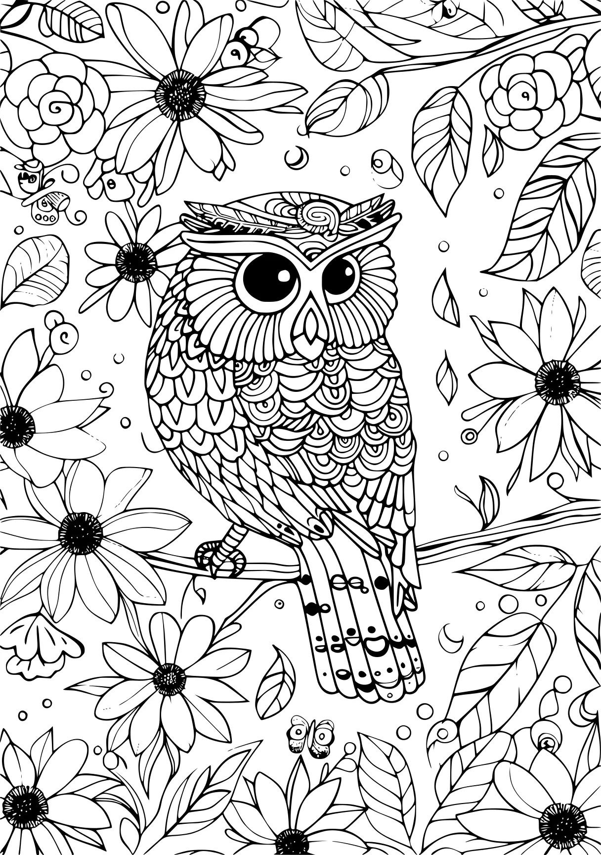 funny adult coloring pages, owl, zentangle, colouring, free page downloads