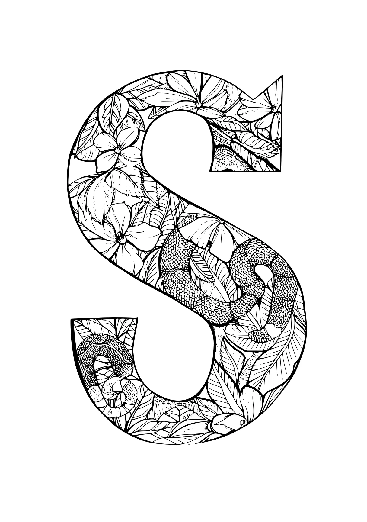 letter s coloring page five, three, a4, s, two, free downloads