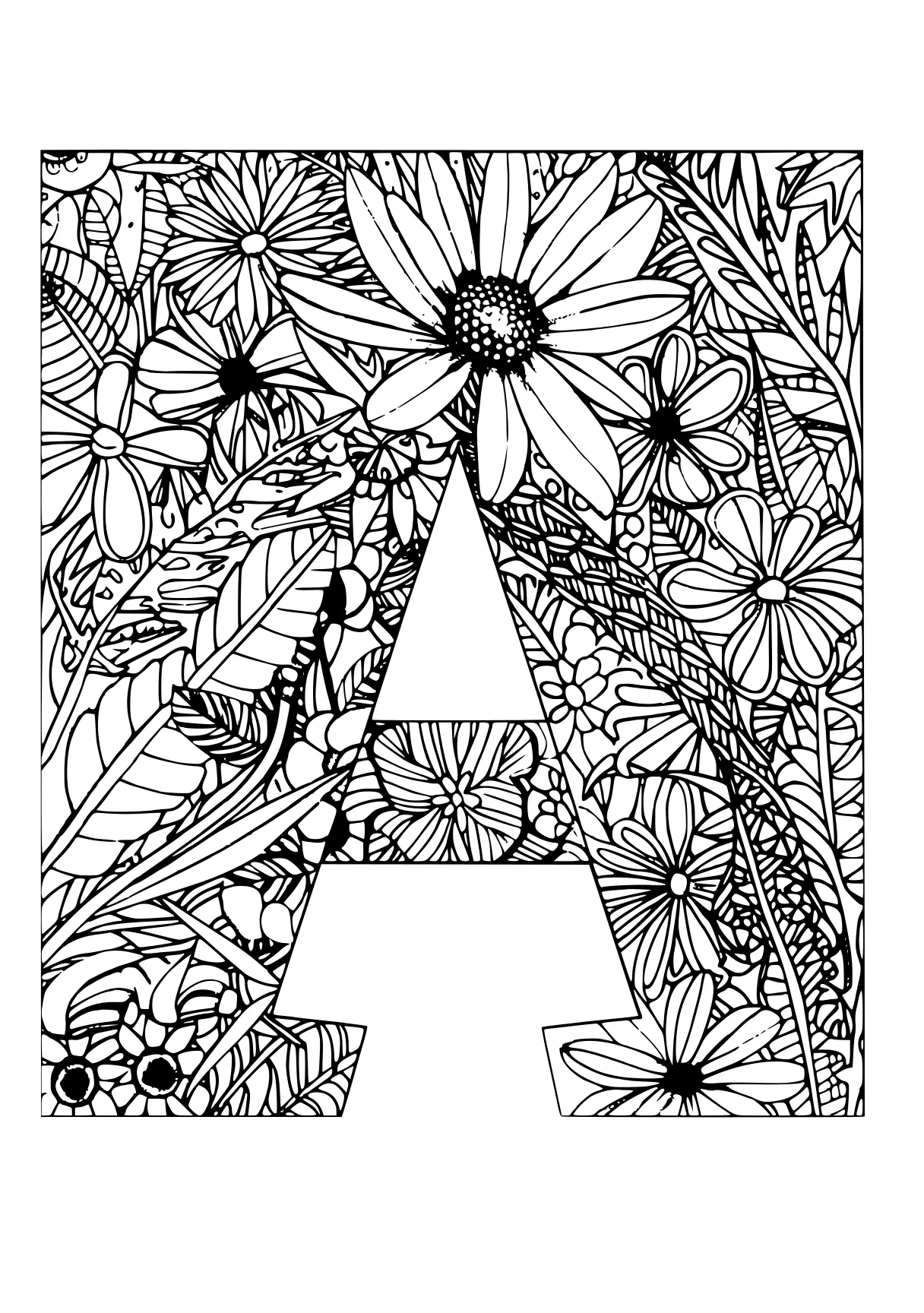 letter a coloring pages zentangle, a4, worksheet, free page downloads