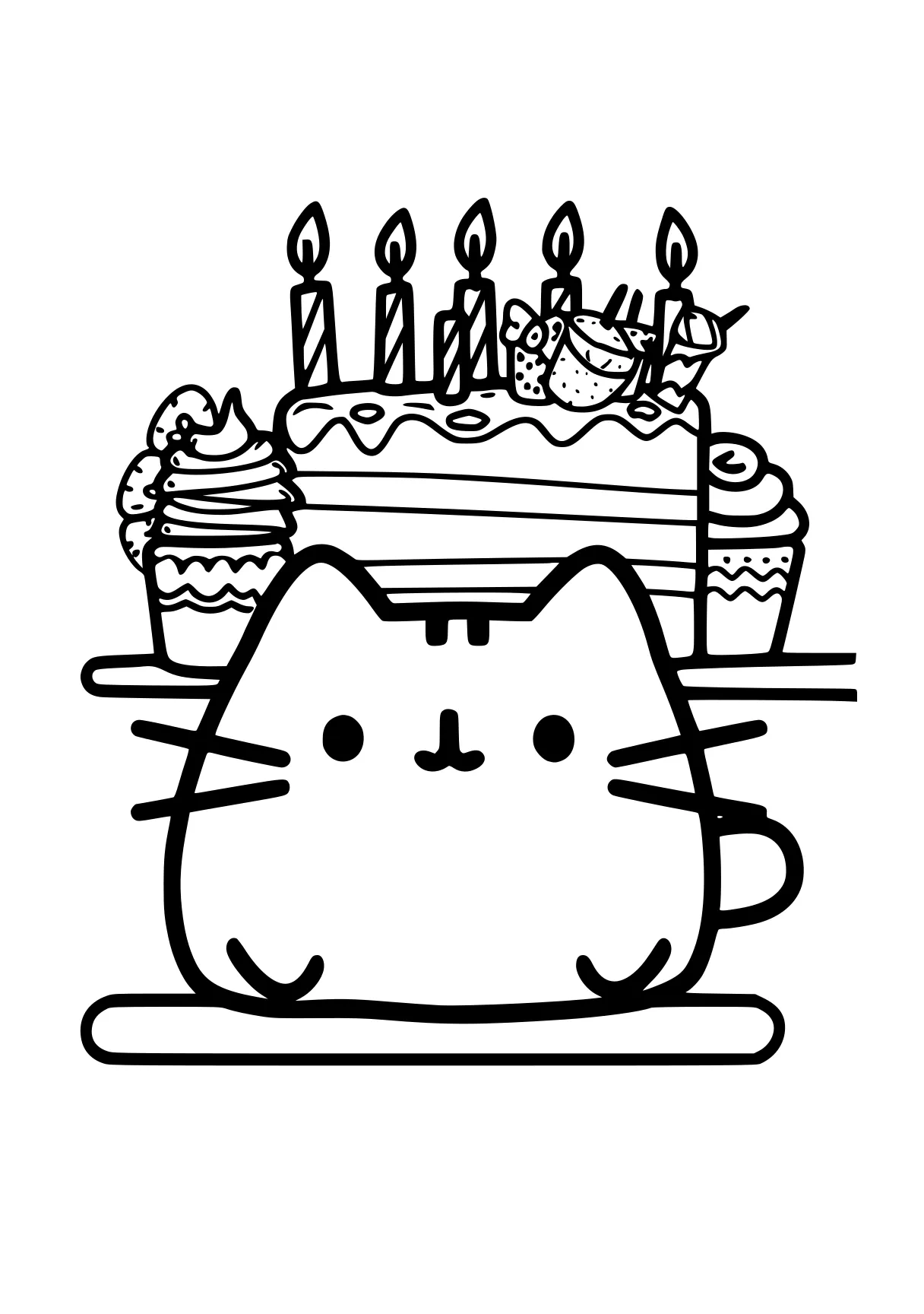 pusheen coloring pages pusheen, birthday, cake, caticorn, free page downloads